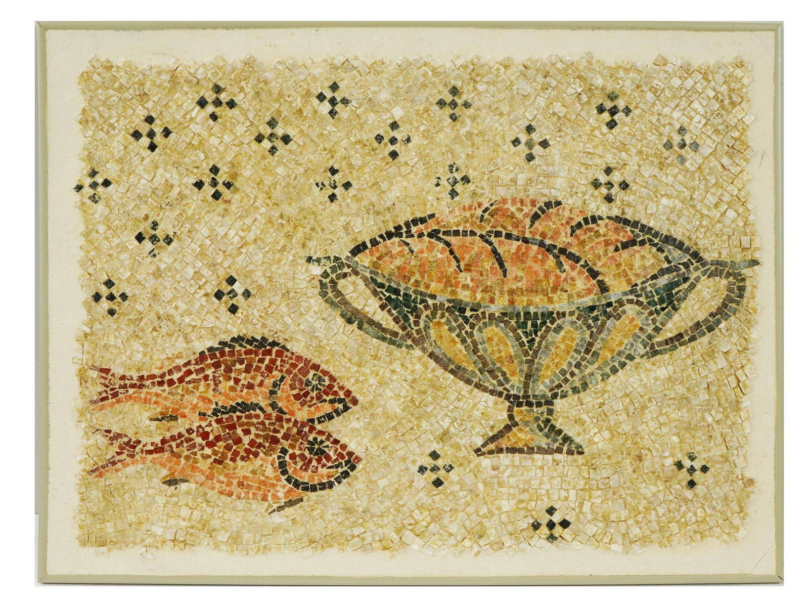 ANCIENT BYZANTINE BIBLICAL MOSAIC FISH AND BREAD (1 of 7)