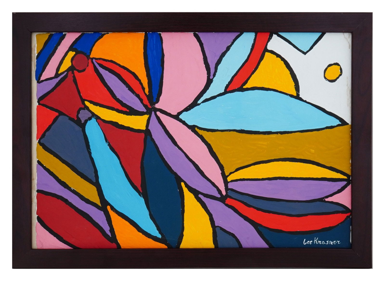 AFTER LEE KRASNER AMERICAN ABSTRACT PAINTING: Acrylic on canvas painting. After Lee Krasner, 1908 to 1984, an American artist of the New York associated with Abstract Expressionism, wife of Jackson Pollock. The artwork is an abstraction which all