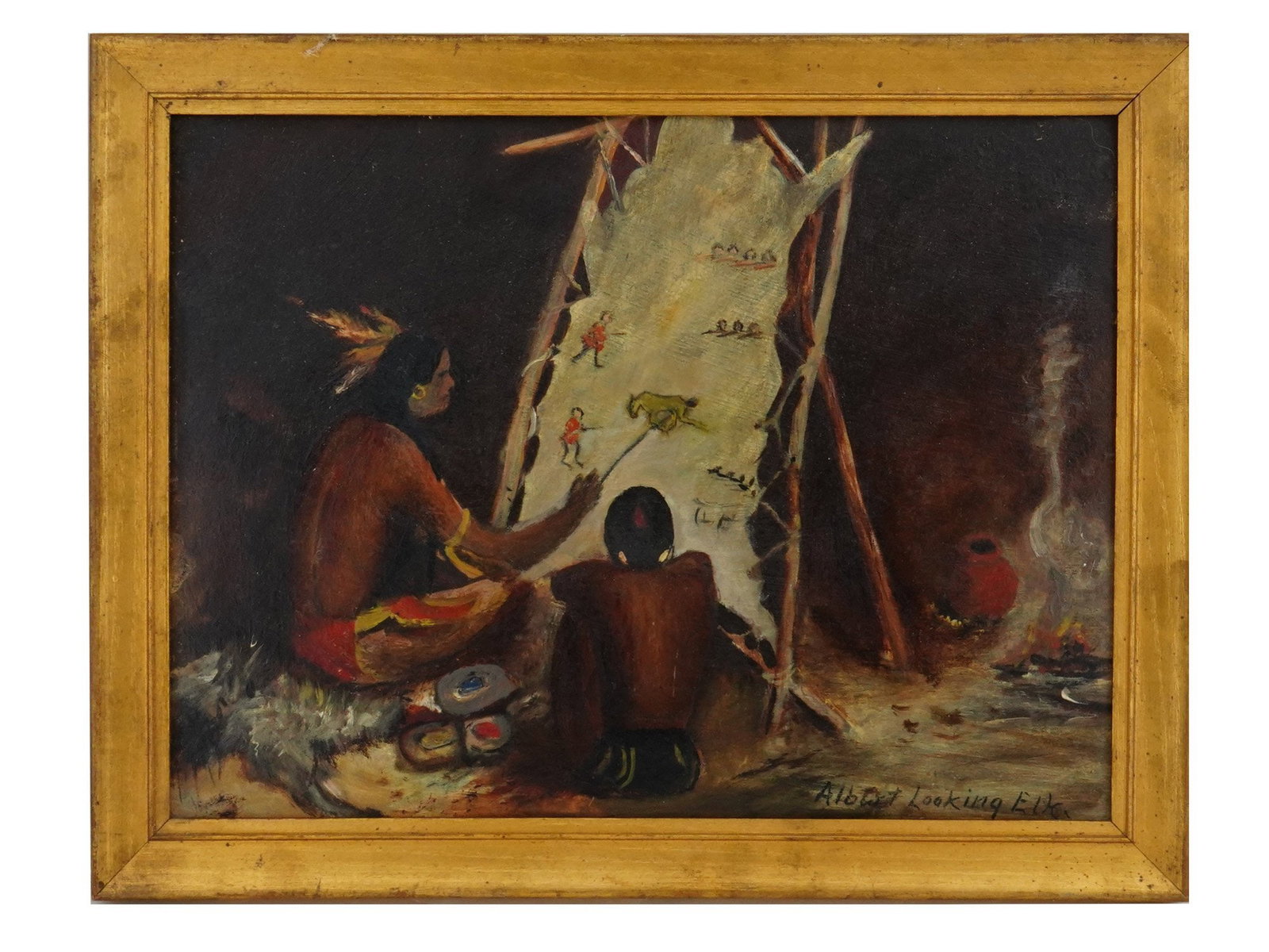 ATTR TO ALBERT LOOKING ELK NATIVE AMERICAN PAINTING (1 of 4)