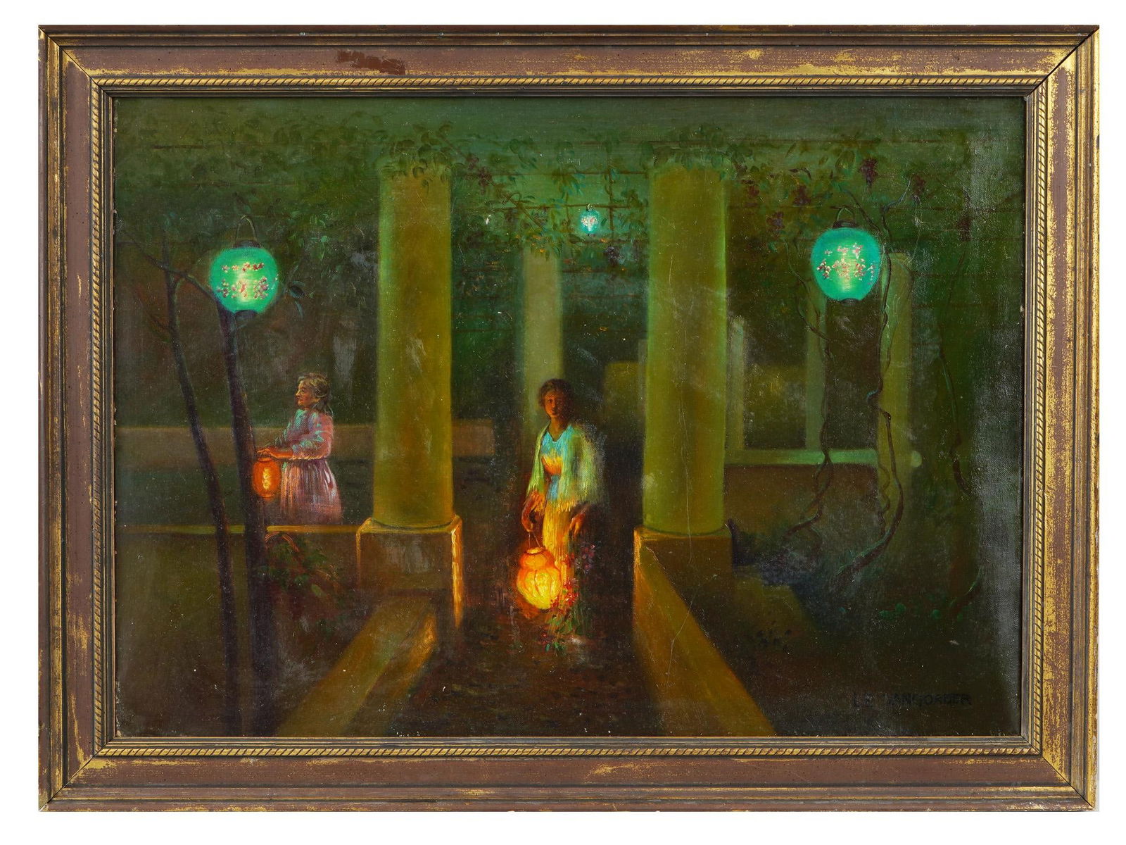 ANTIQUE AMERICAN OIL GENRE PAINTING AFTER L E GORDER (1 of 8)