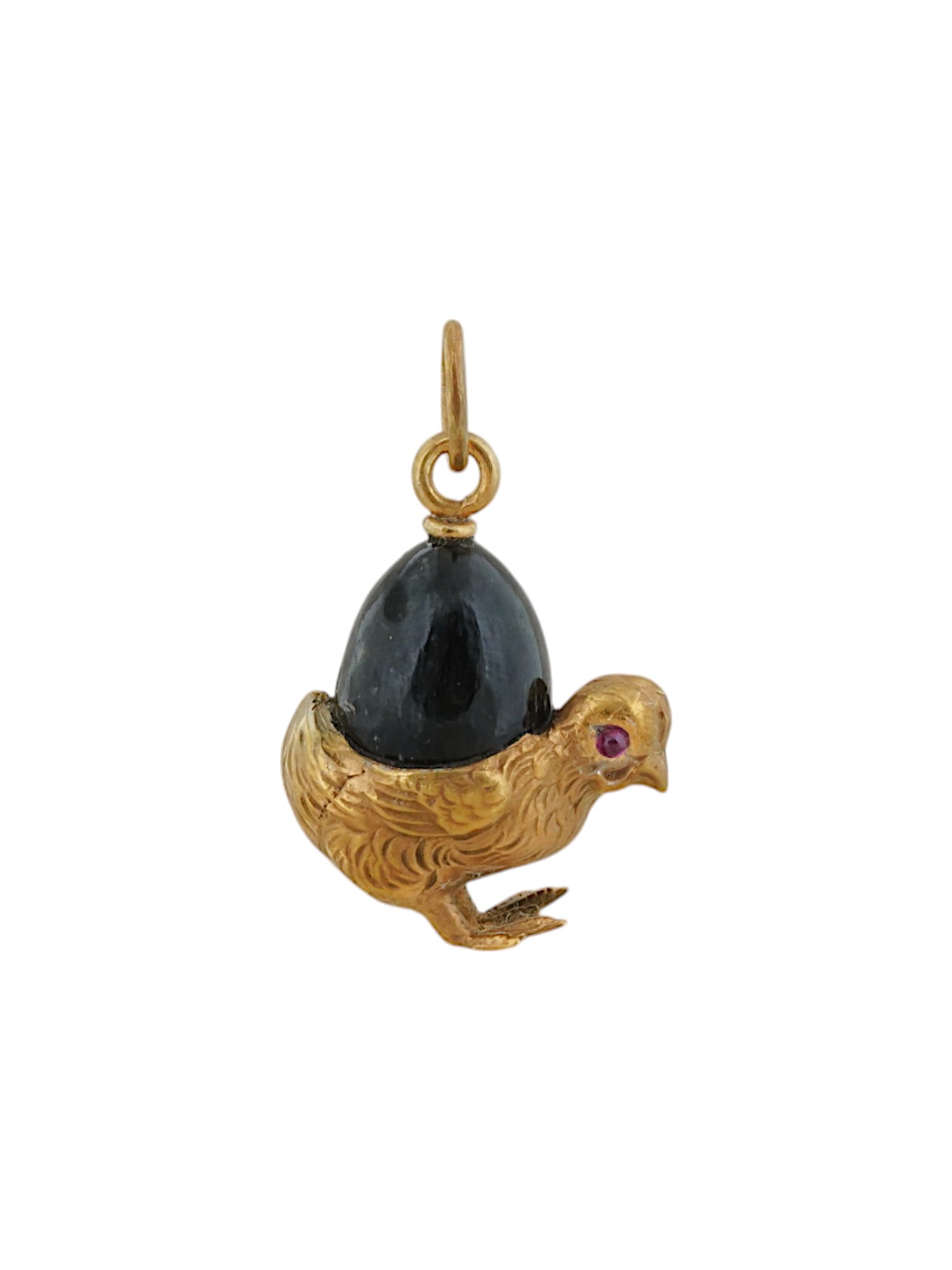 RUSSIAN GILT SILVER JADE CHICK PENDANT W RUBY EYES (1 of 4)
