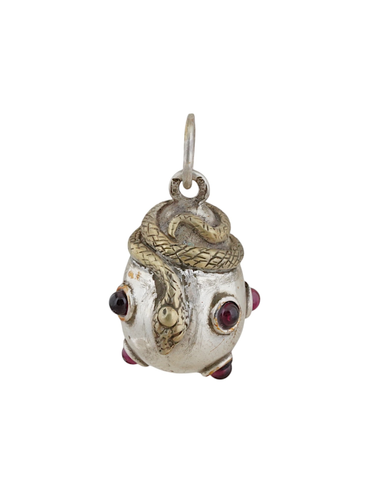 RUSSIAN GILT SILVER SNAKE EGG PENDANT WITH GARNETS (1 of 4)