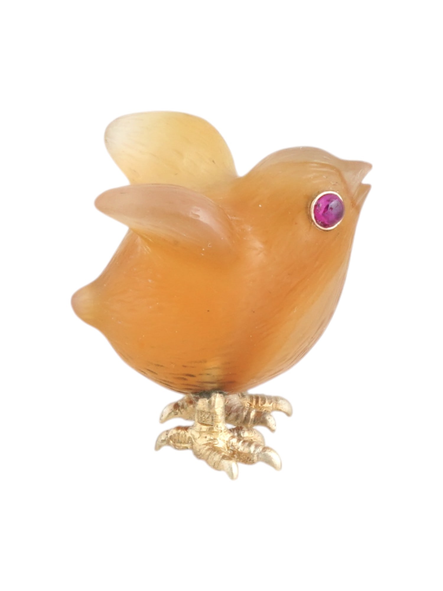 RUSSIAN CARVED AGATE RUBY SILVER GOLD CHICK FIGURE (1 of 9)