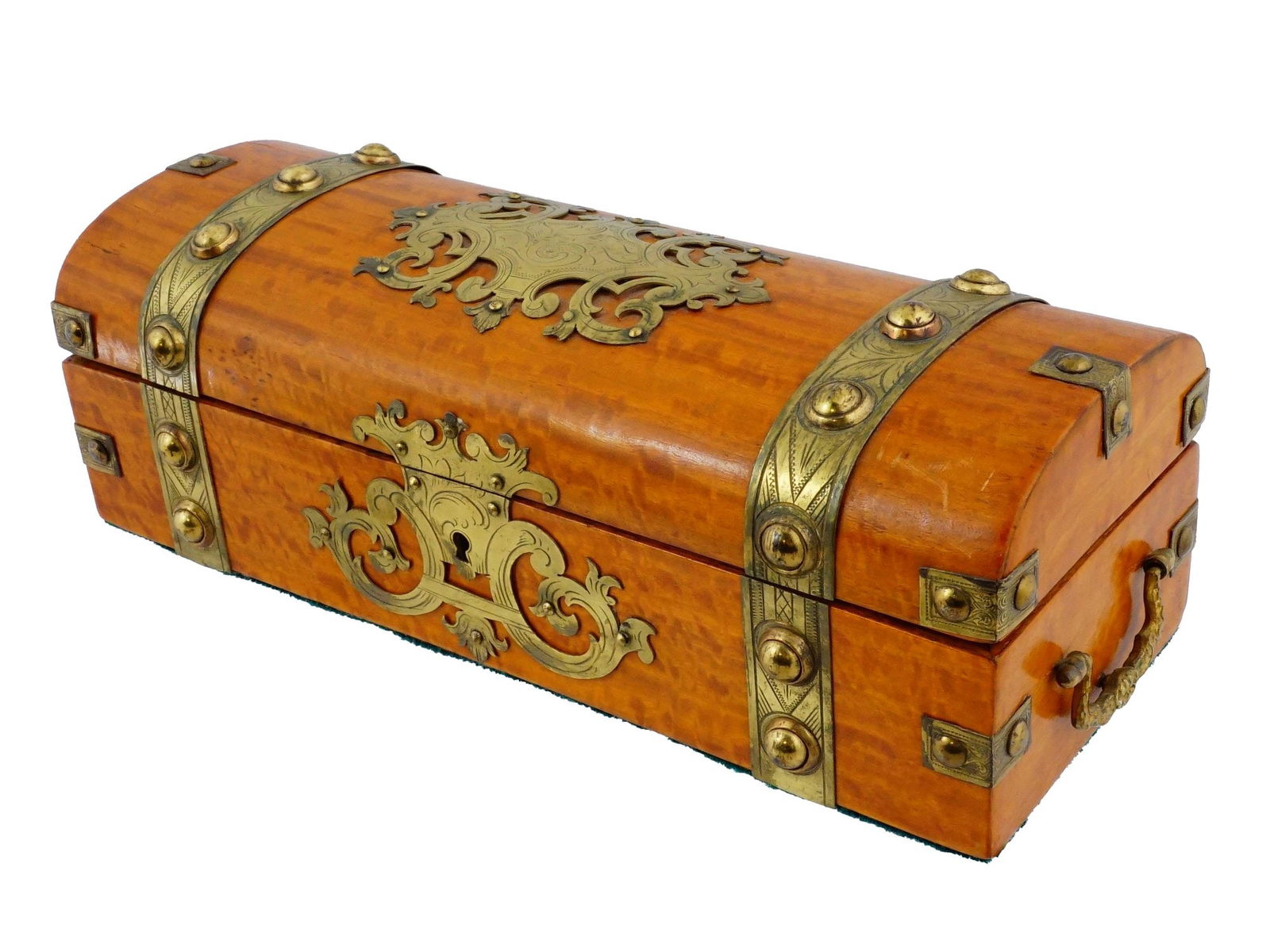 ANTIQUE ENGLISH VICTORIAN SATINWOOD BRASS BOX (1 of 8)