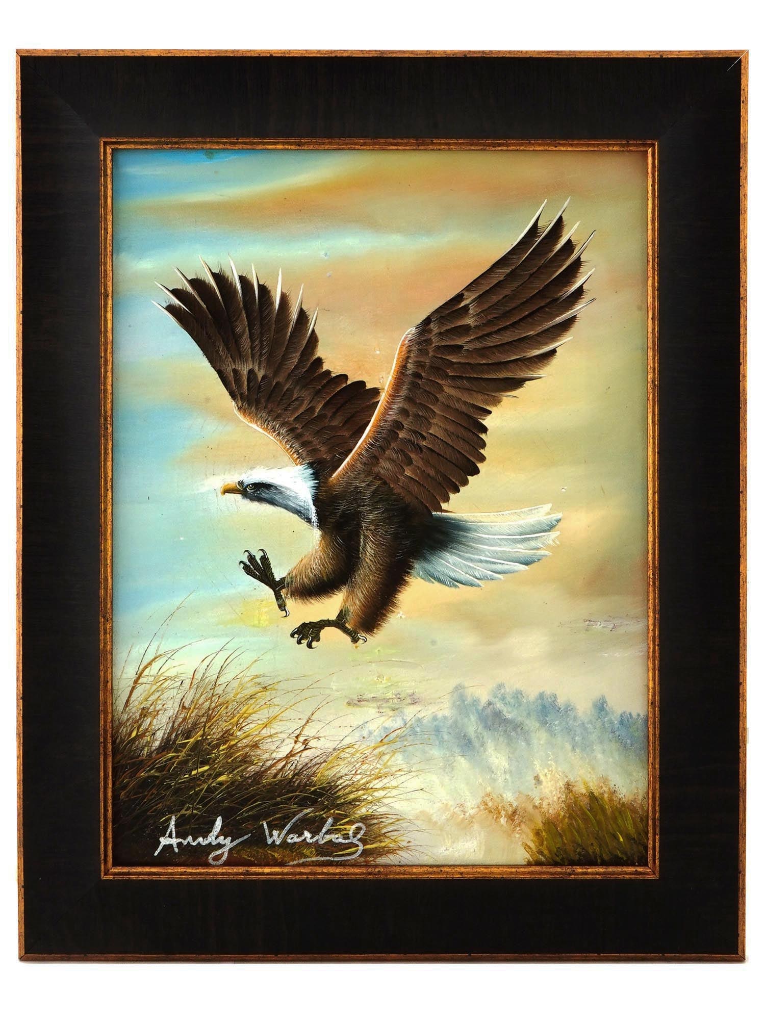 VINTAGE AMERICAN OIL PAINTING BALD EAGLE SIGNED (1 of 5)