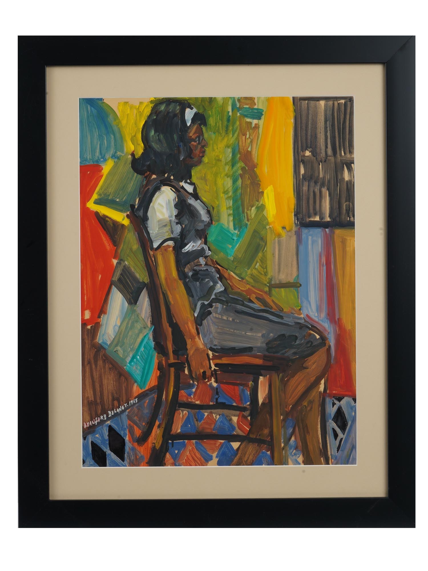 BEAUFORD DELANEY MANNER PORTRAIT MIXED MEDIA PAINTING (1 of 4)