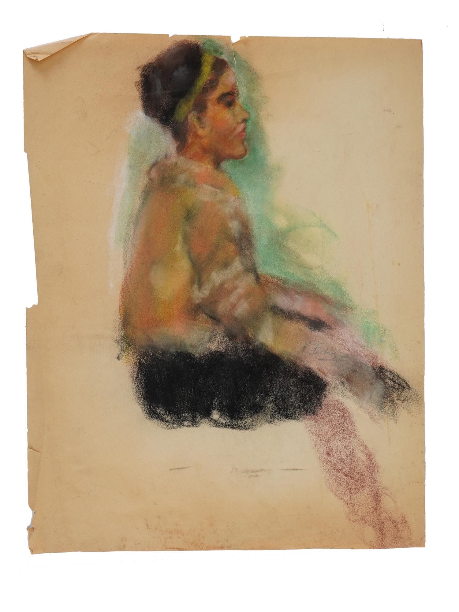 PORTRAIT PASTEL PAINTING IN MANNER OF NICOLAI FECHIN: A pastel painting on paper depicting a portrait of a Balinese womsn in the manner of Nicolai Ivanovich Fechin Russian, American, 1881 to 1955. Signed, N. Fechin, lower right. Nikolai Ivanovich Fechin