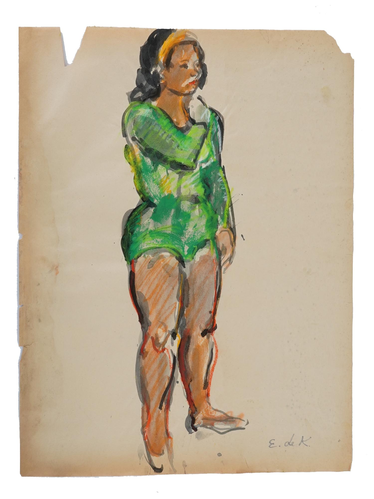 ATTR TO ELAINE DE KOONING MIXED MEDIA PAINTING: Attributed to Elaine Fried de Kooning, American 1918 to 1989, a mixed media painting on paper depicting a portrait of a woman. Signed lower right. Elaine Marie Catherine de Kooning was an Abstract Exp