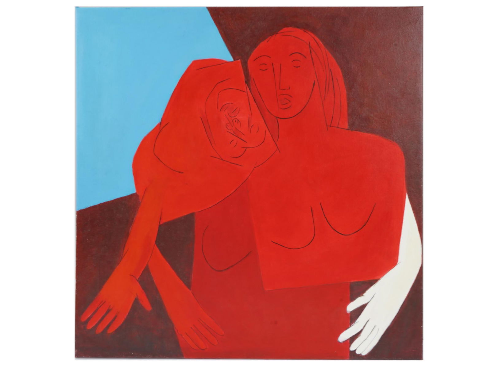 MID CENT INDIAN SCHOOL OIL PAINTING ABSTRACT FIGURES (1 of 4)