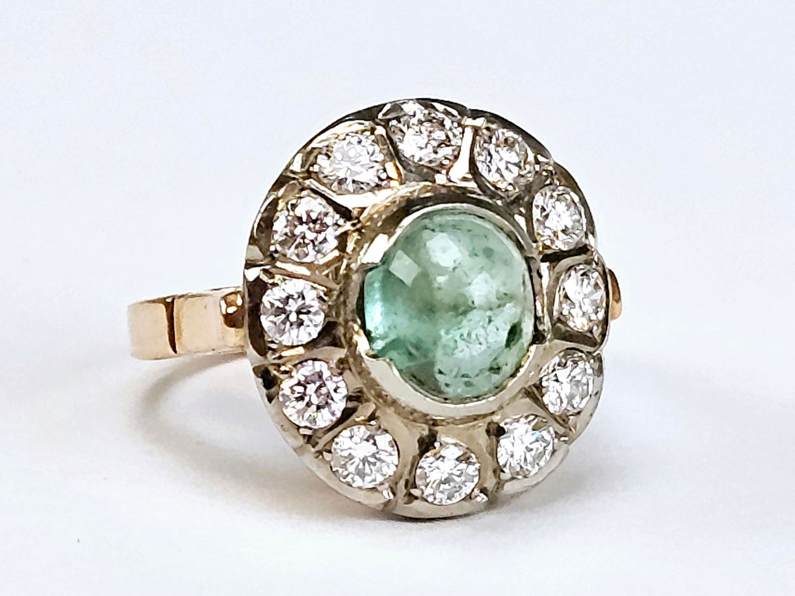 VINTAGE RUSSIAN 14K GOLD DIAMONDS EMERALD RING (1 of 6)