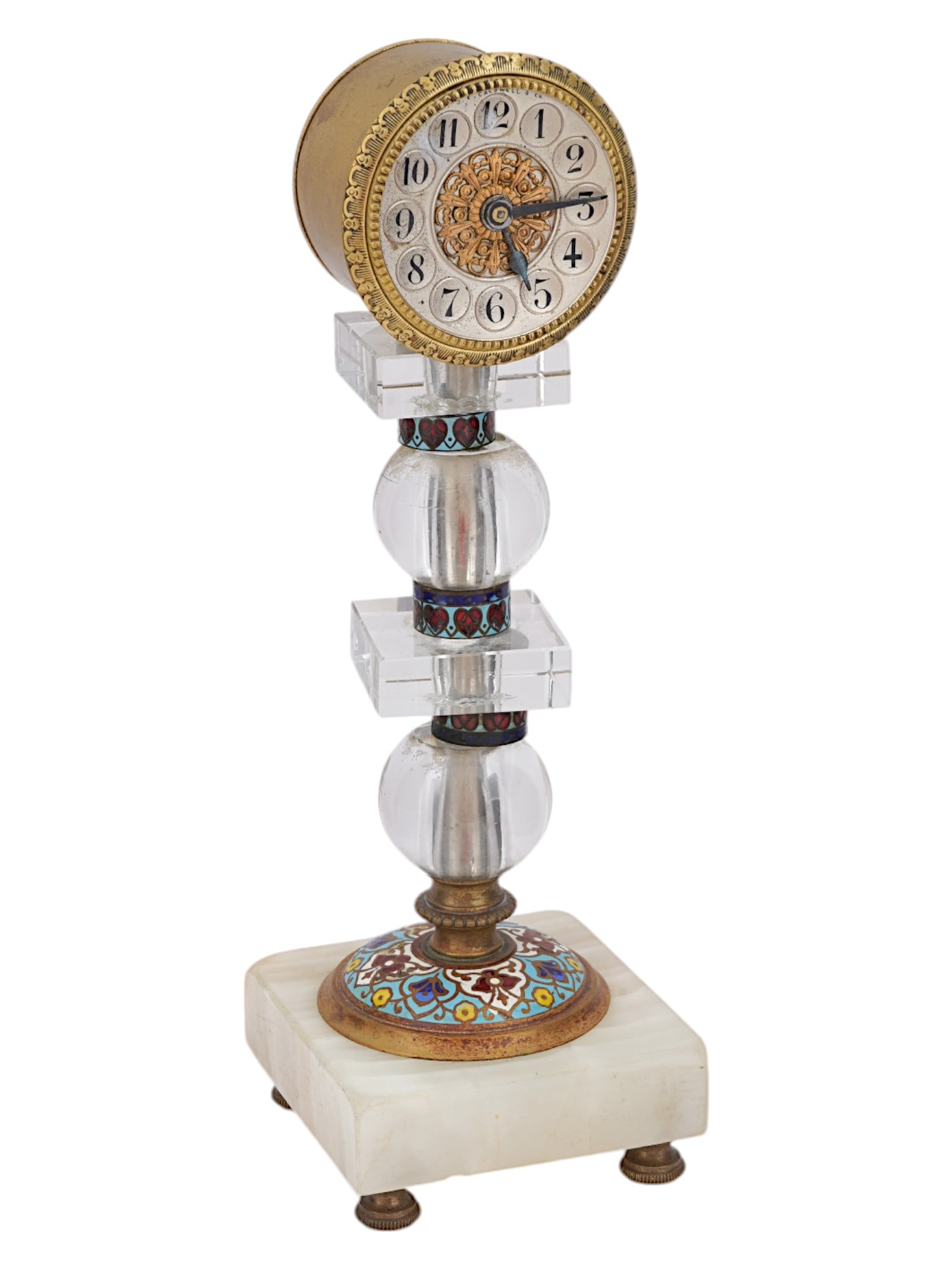 ANTIQUE ENGLISH ENAMEL DESK CLOCK W ONYX STAND (1 of 9)