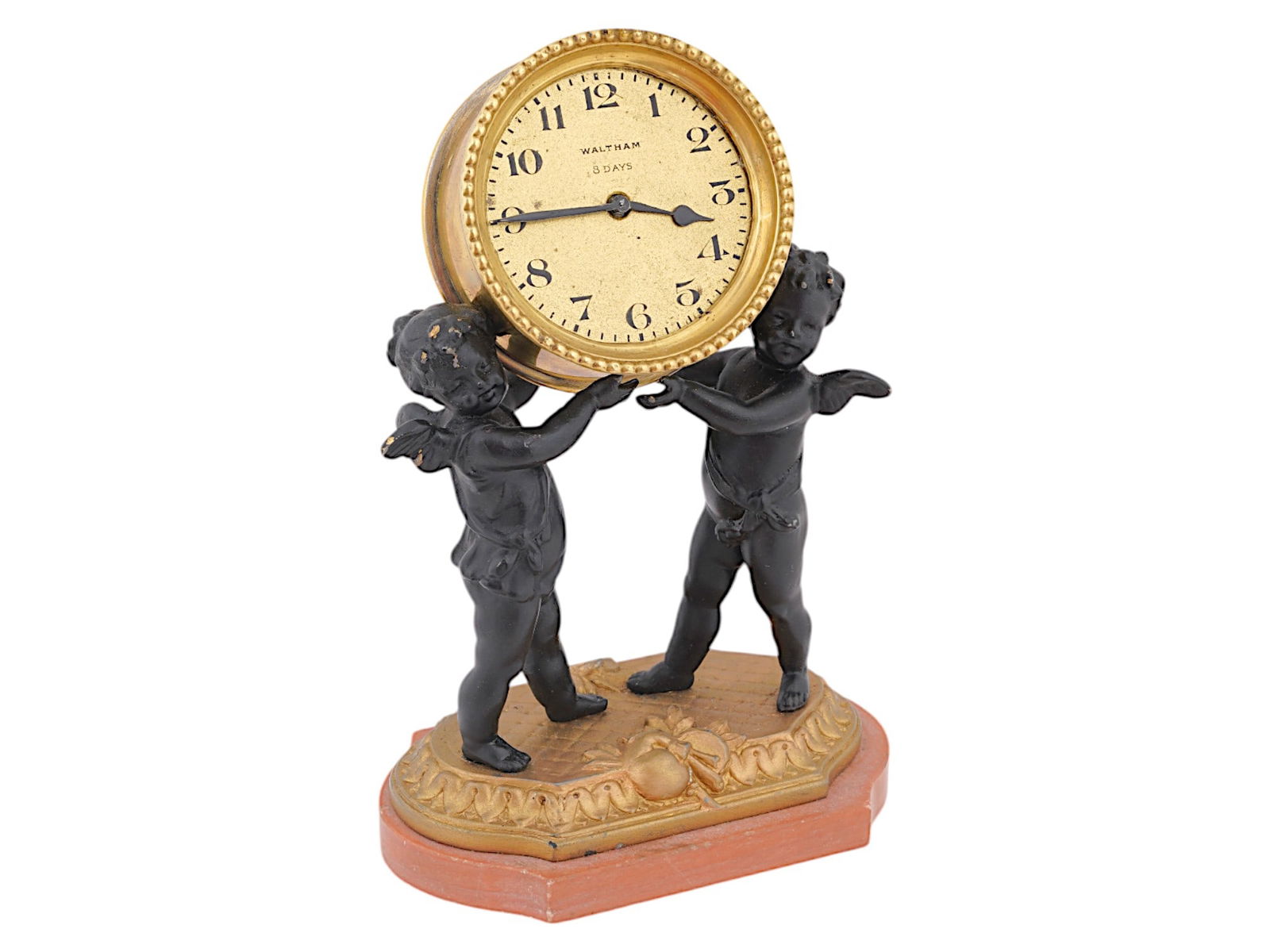 ANTIQUE AMERICAN WALTHAM 8 DAYS MANTEL CLOCK W CUPIDS (1 of 7)