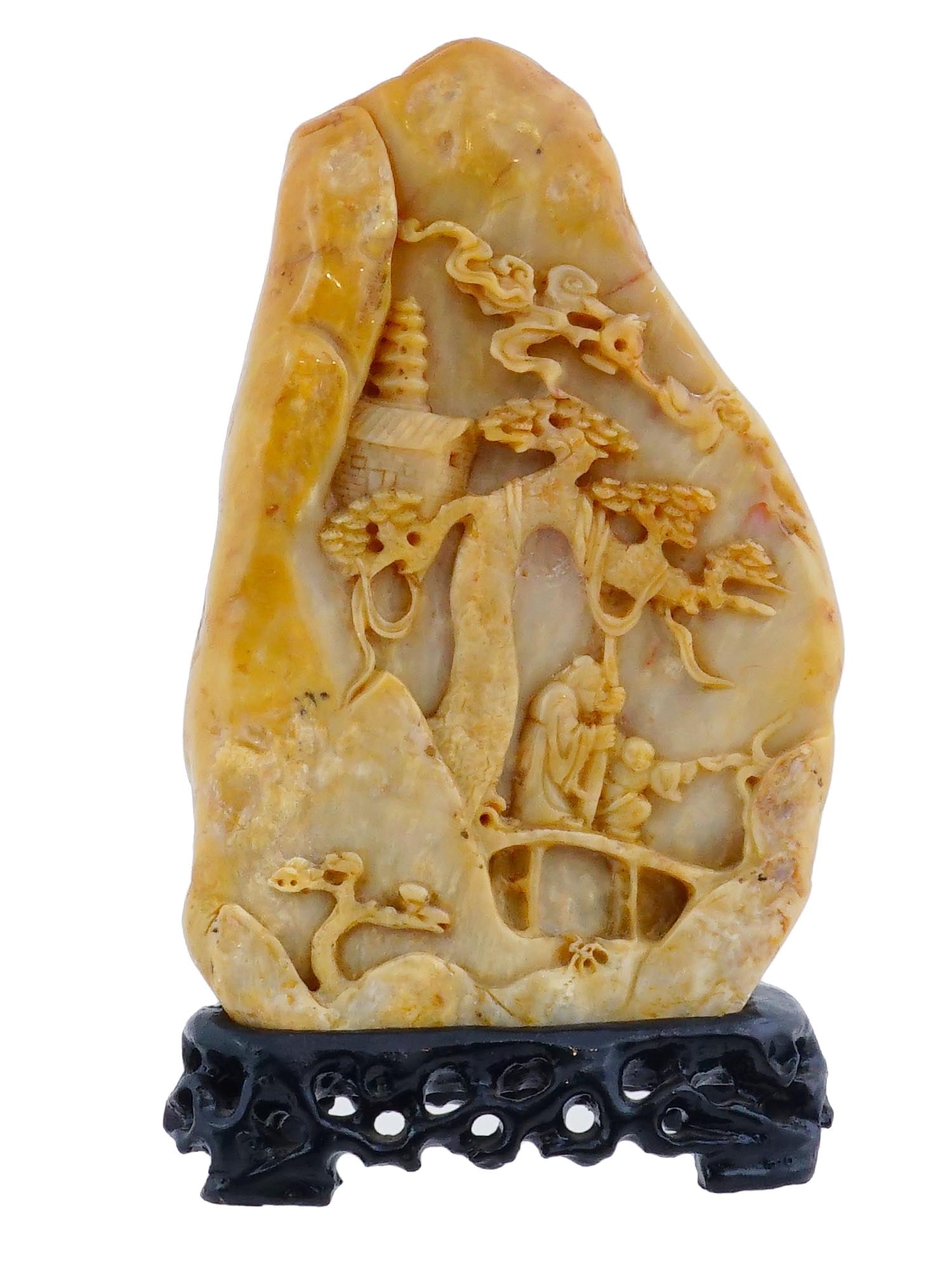 CHINESE HAND CARVED SOAPSTONE DECORATION ON WOOD STAND (1 of 9)