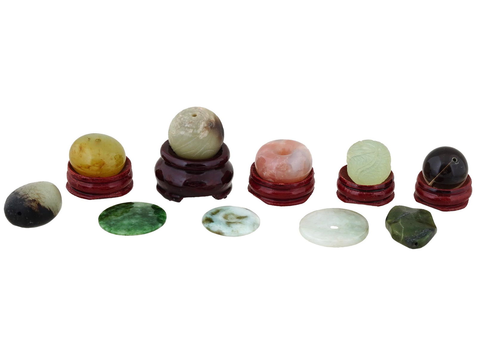 ASIAN HAND CARVED BALL SHAPED BEADS AND BI DISCS (1 of 2)