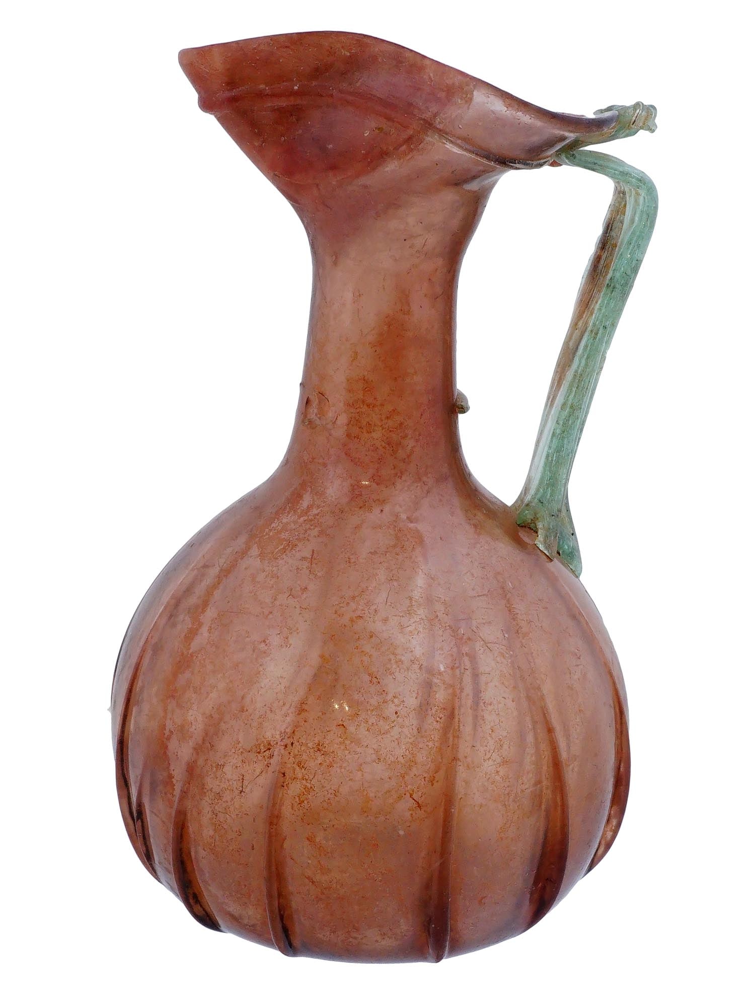 ANCIENT ROMAN GLASS OINOCHOE JUG W RIBBED DESIGN (1 of 8)