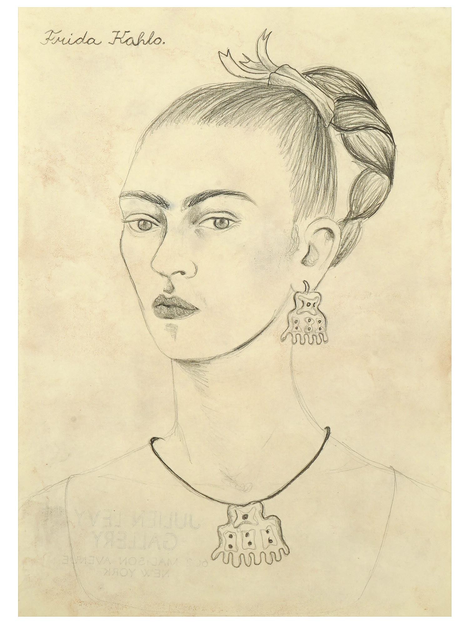 ATTR TO FRIDA KAHLO SELF PORTRAIT PENCIL PAINTING (1 of 5)