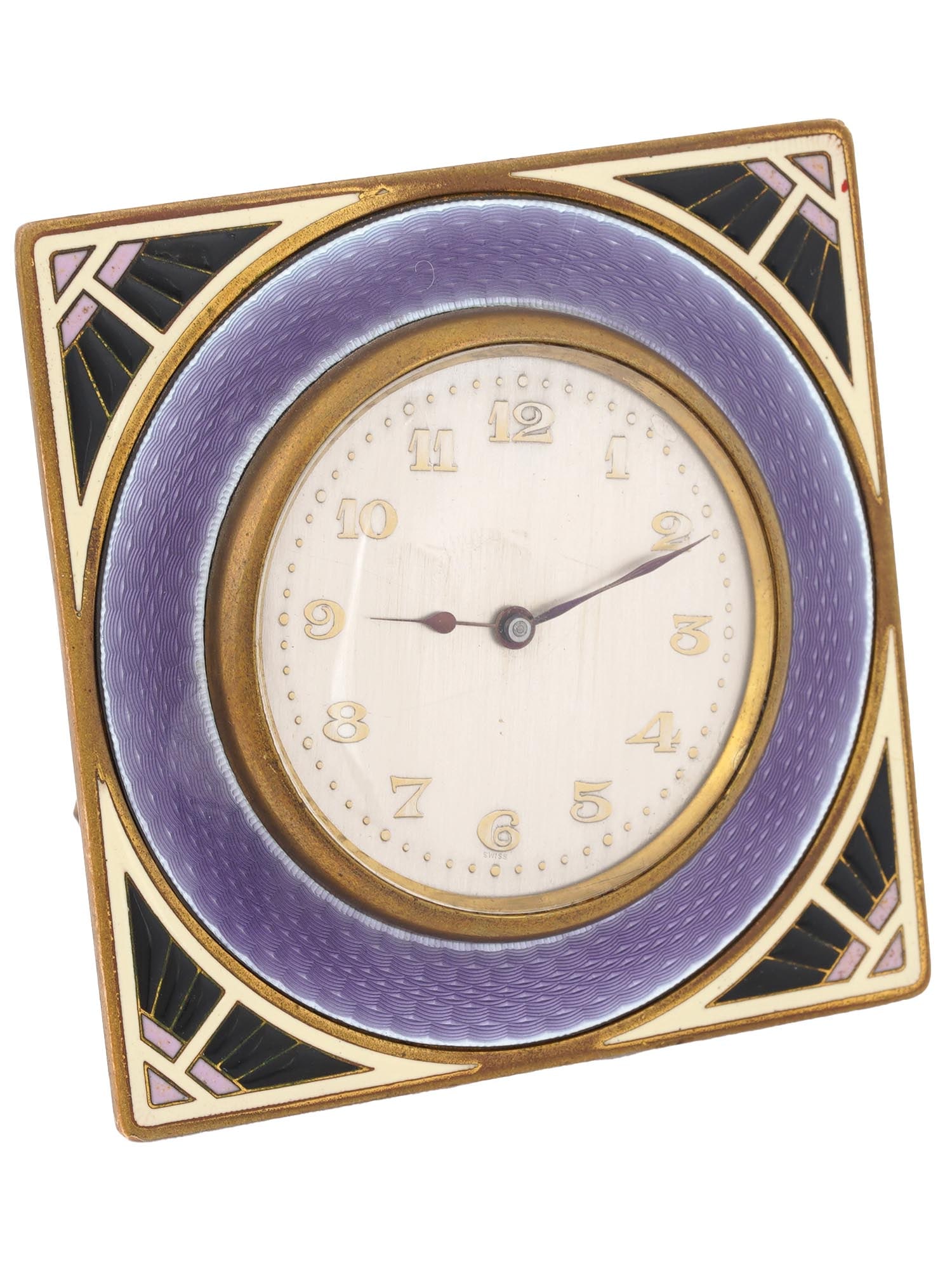 ANTIQUE SWISS GUILLOCHE ENAMEL ART DECO TABLE CLOCK (1 of 5)