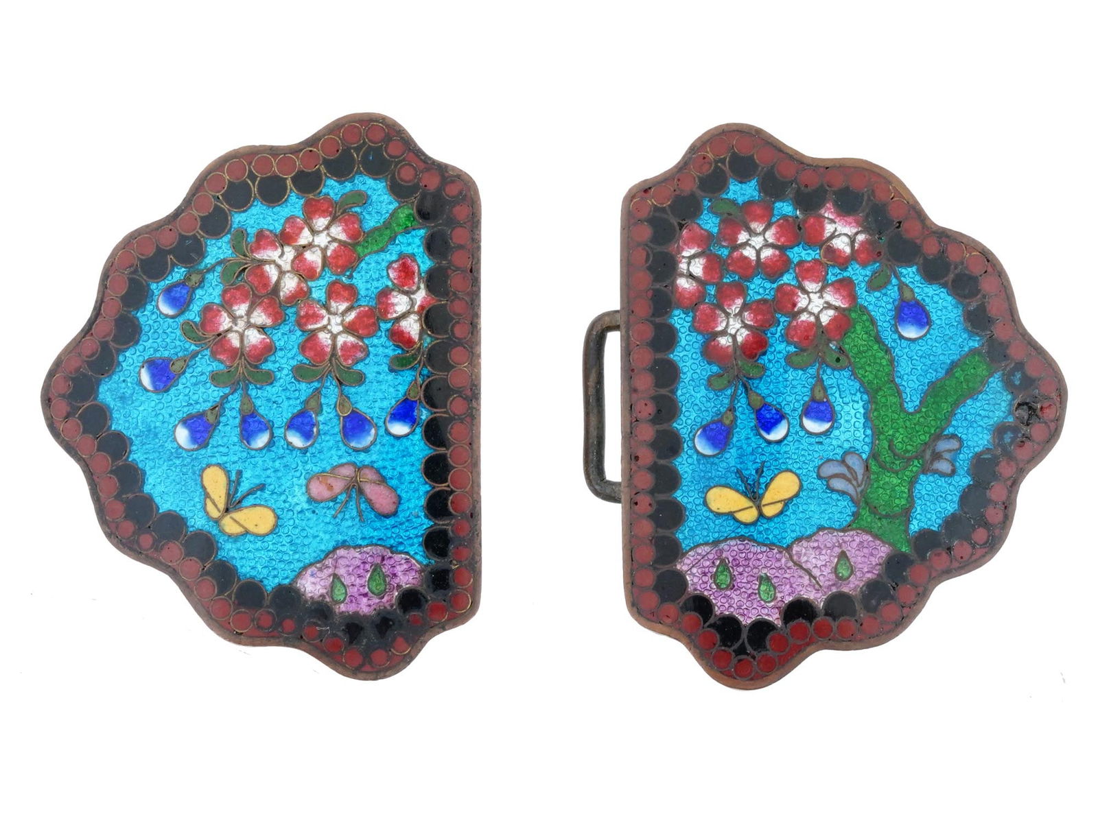 ANTIQUE JAPANESE MEIJI CLOISONNE ENAMEL BELT BUCKLE (1 of 3)