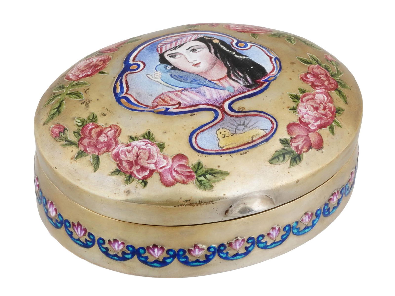 RUSSIAN SILVER ENAMEL BOX W PERSIAN LADY PORTRAIT (1 of 5)