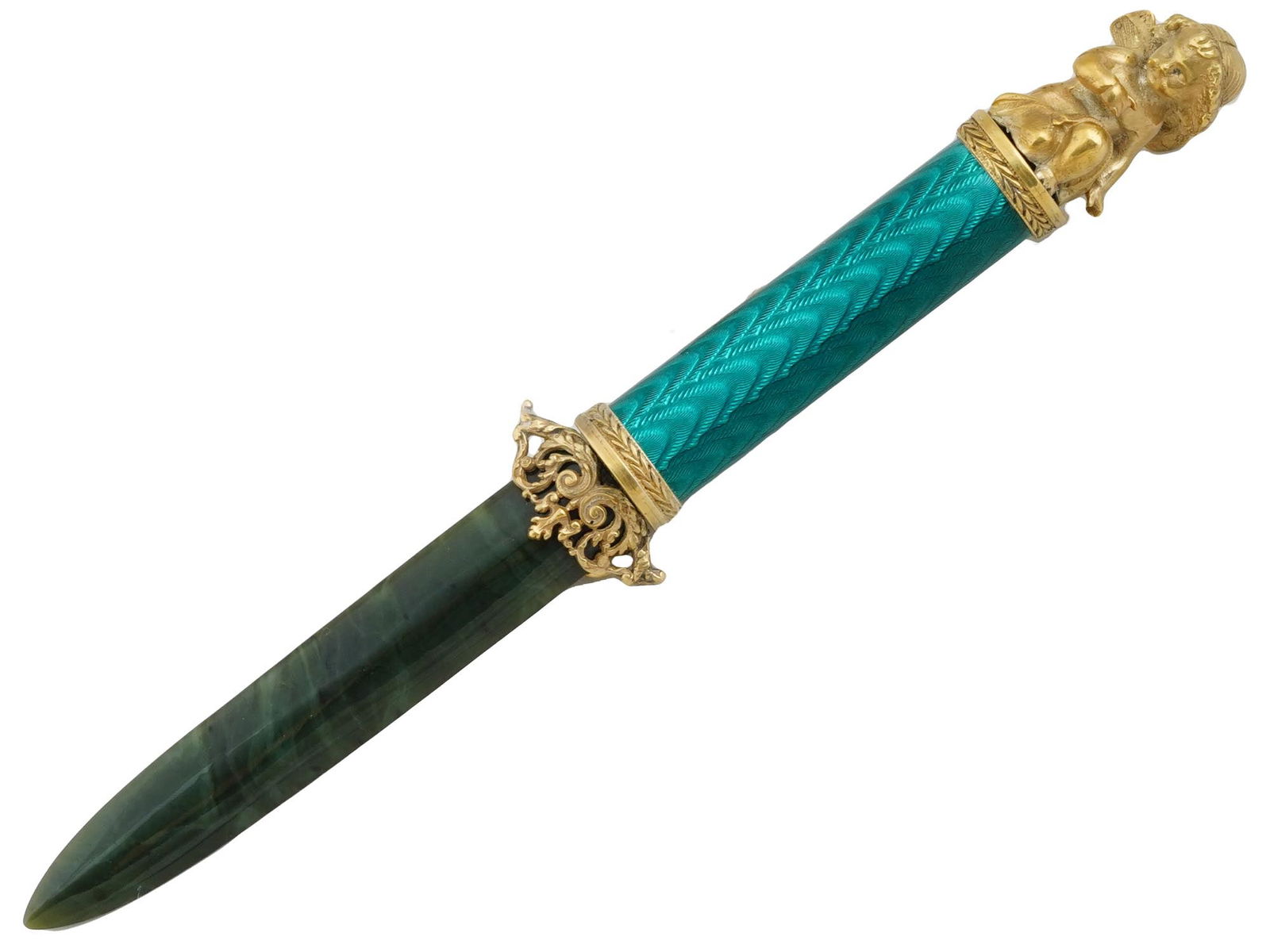 RUSSIAN SILVER ENAMEL NEPHRITE JADE LETTER OPENER KNIFE (1 of 4)