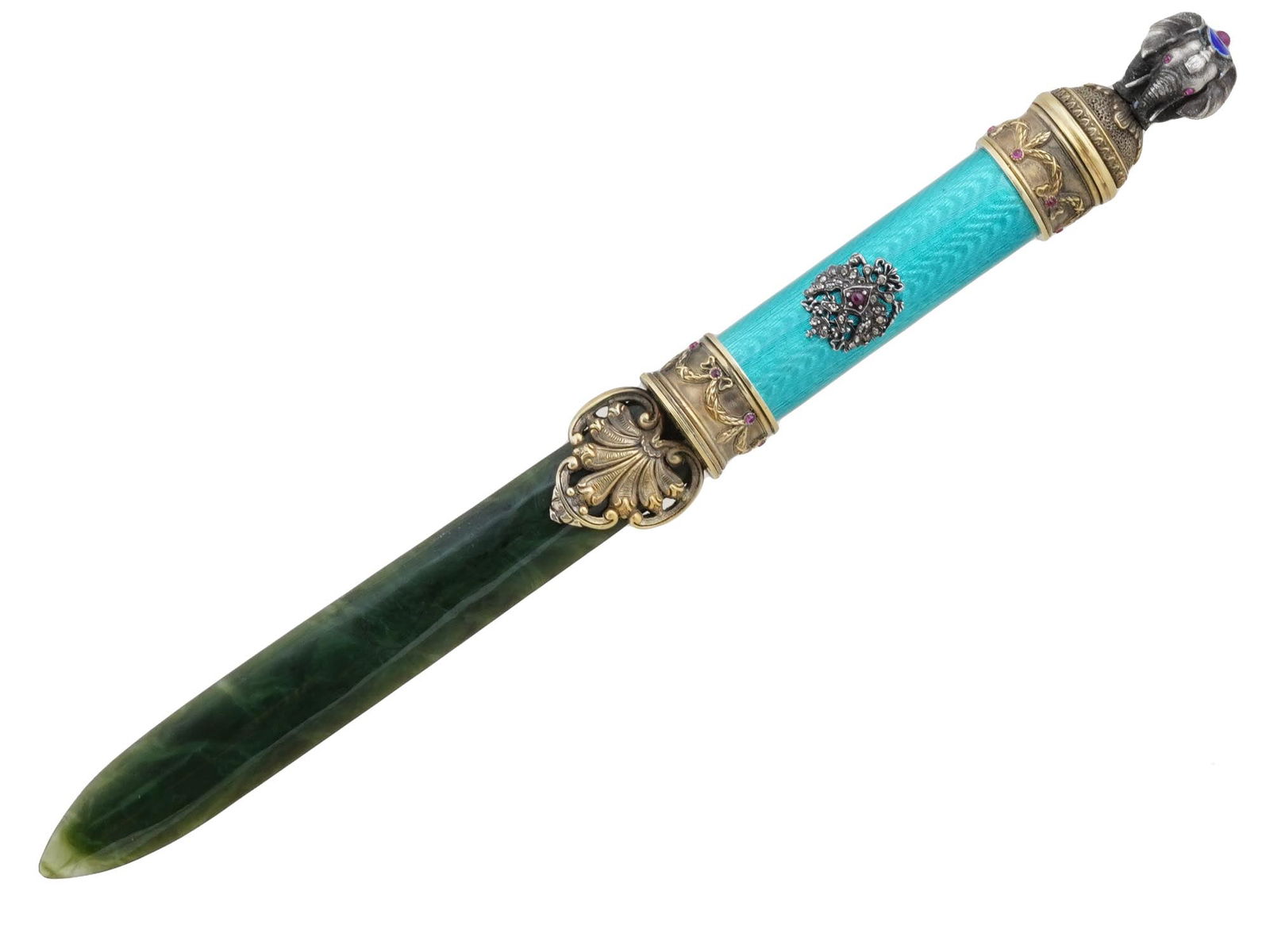 RUSSIAN SILVER DIAMONDS ENAMEL JADE LETTER OPENER (1 of 5)