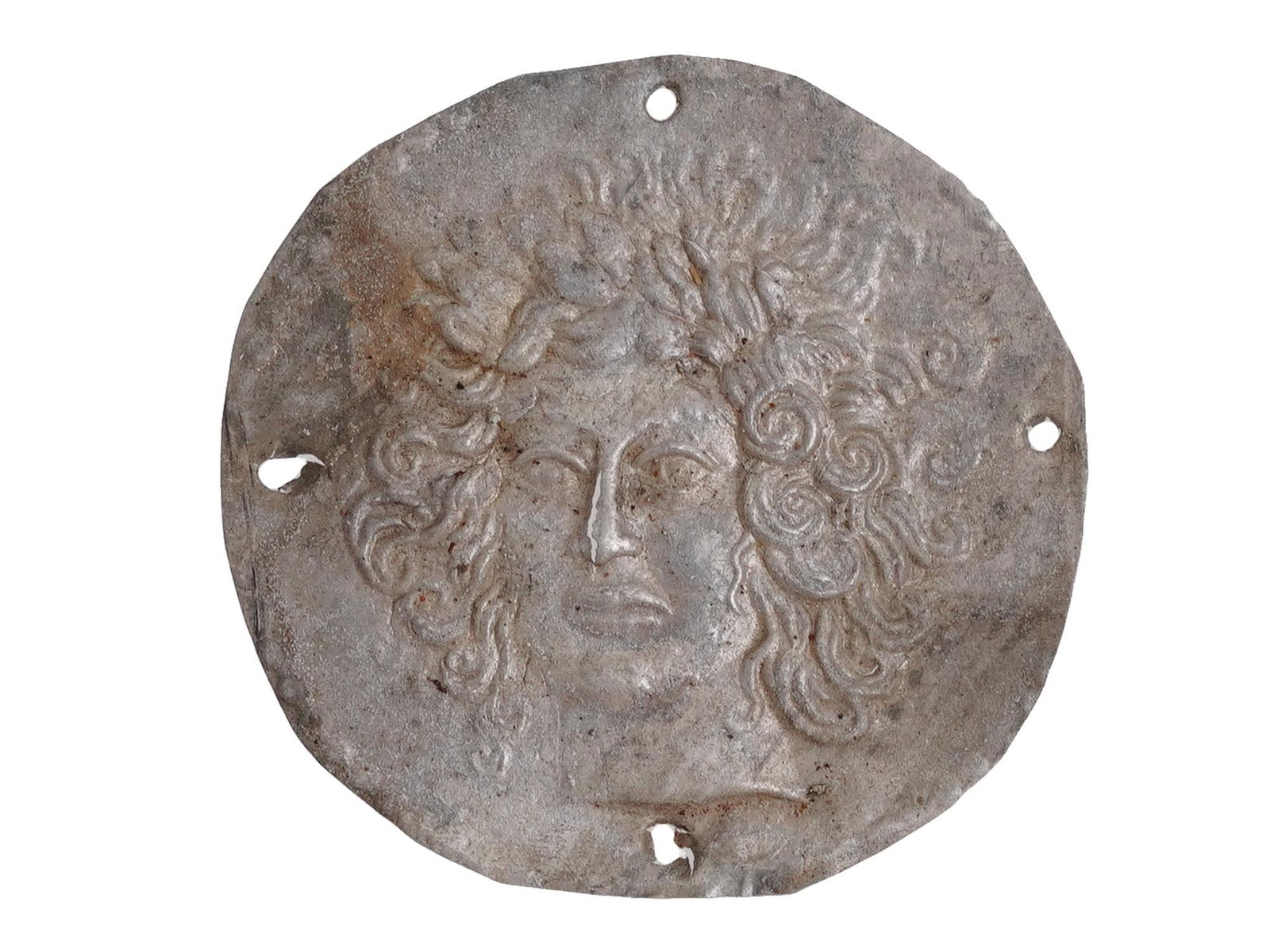 ANCIENT GRECO ROMAN SILVER PLAQUE OF GORGON MEDUSA (1 of 3)