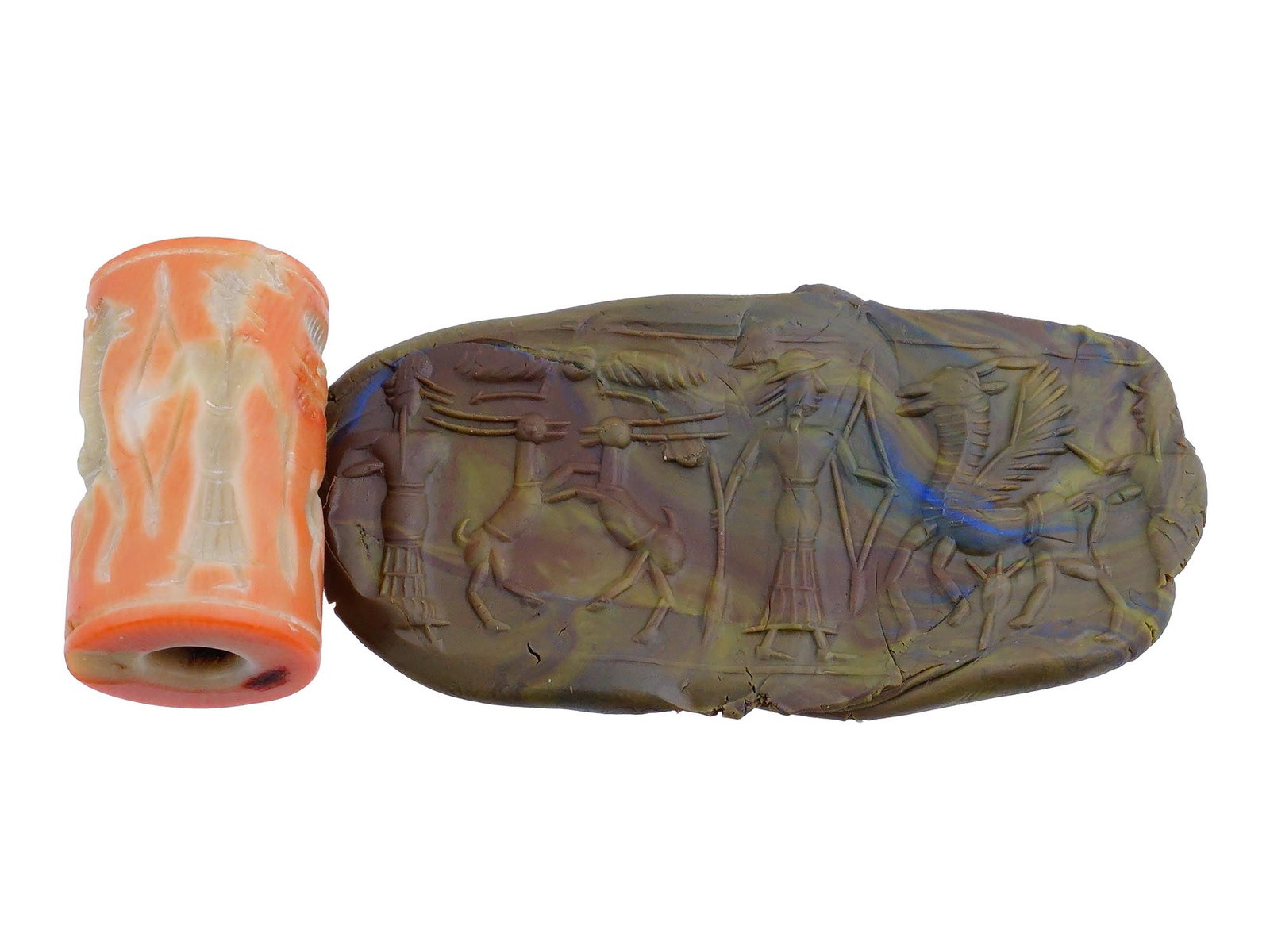 ANCIENT ROMAN CARVED CORAL CYLINDER SEAL BEAD (1 of 8)