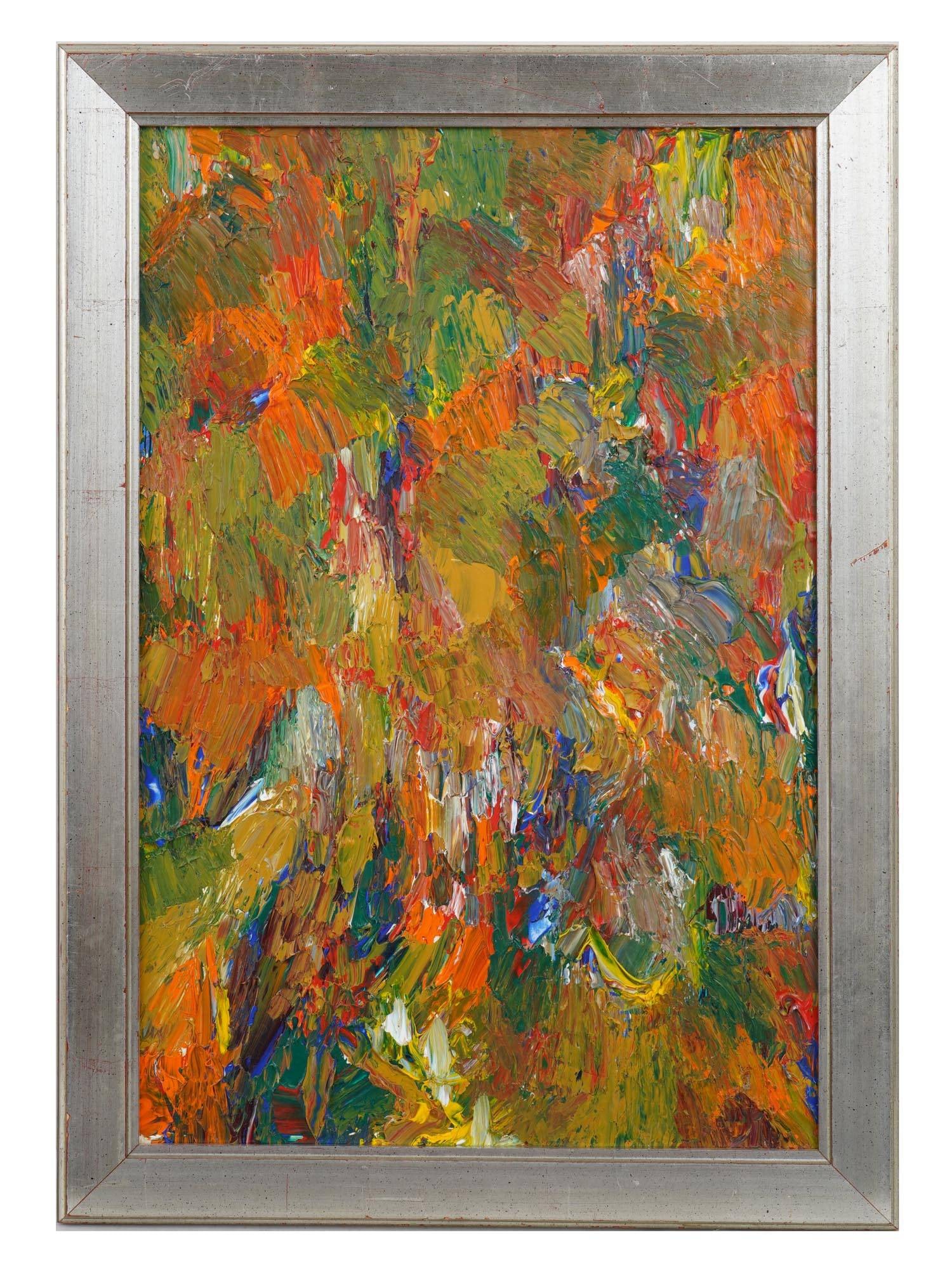 JEAN MARIE HAESSLE FRENCH AMERICAN ABSTRACT PAINTING: Jean-Marie Haessle, French American, 1939 to 2024, an oil painting on board depicting an abstract composition. Inscribed to the back and dated 2003. Framed. Jean-Marie Haessle is primarily known for h