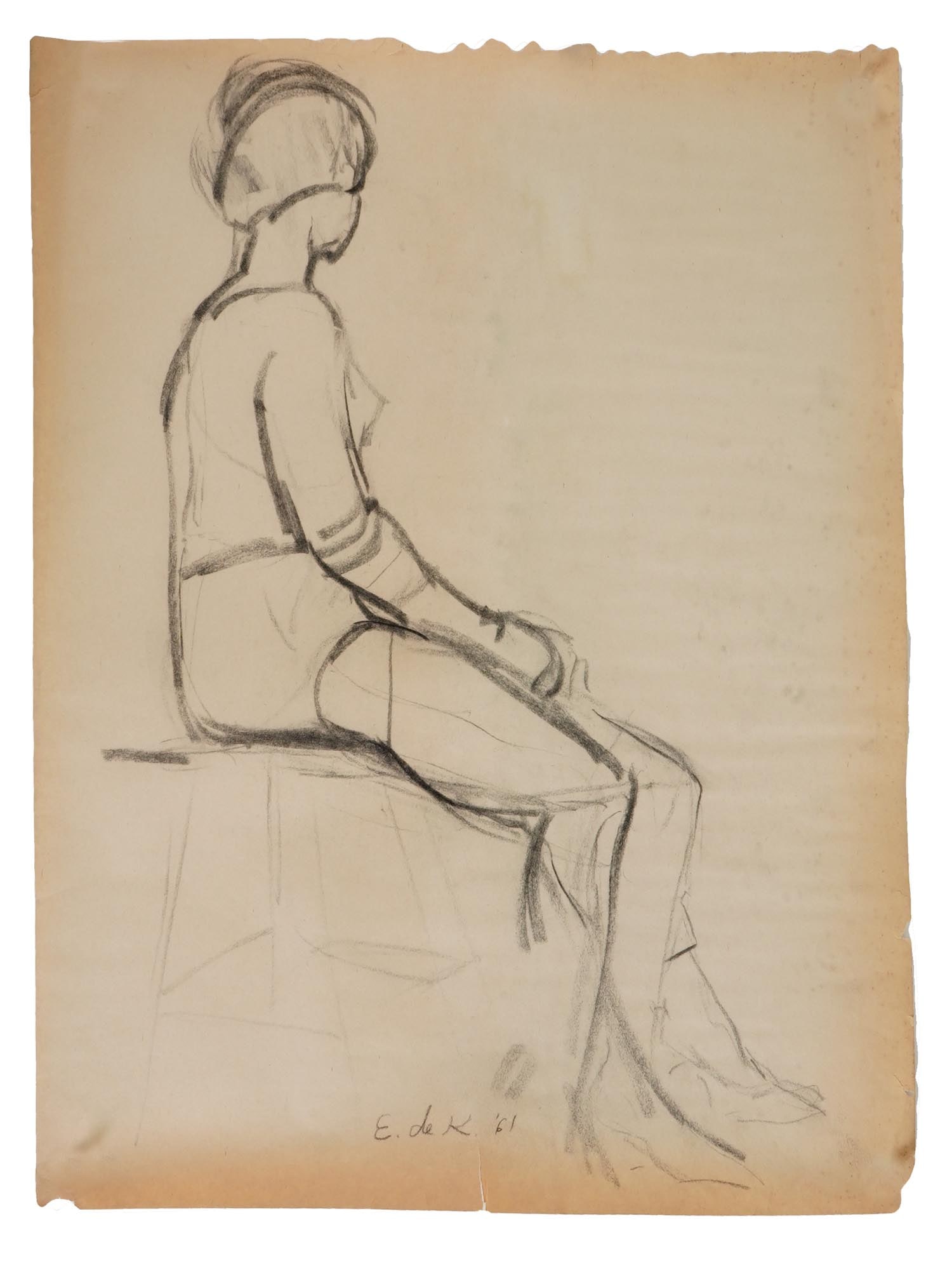 ATTR TO ELAINE DE KOONING MIXED MEDIA PAINTING ON PAPER: Attributed to Elaine Fried de Kooning, American 1918 to 1989, a mixed media painting on paper depicting a sketch portrait of a woman. Signed lower. Elaine Marie Catherine de Kooning was an Abstract Ex