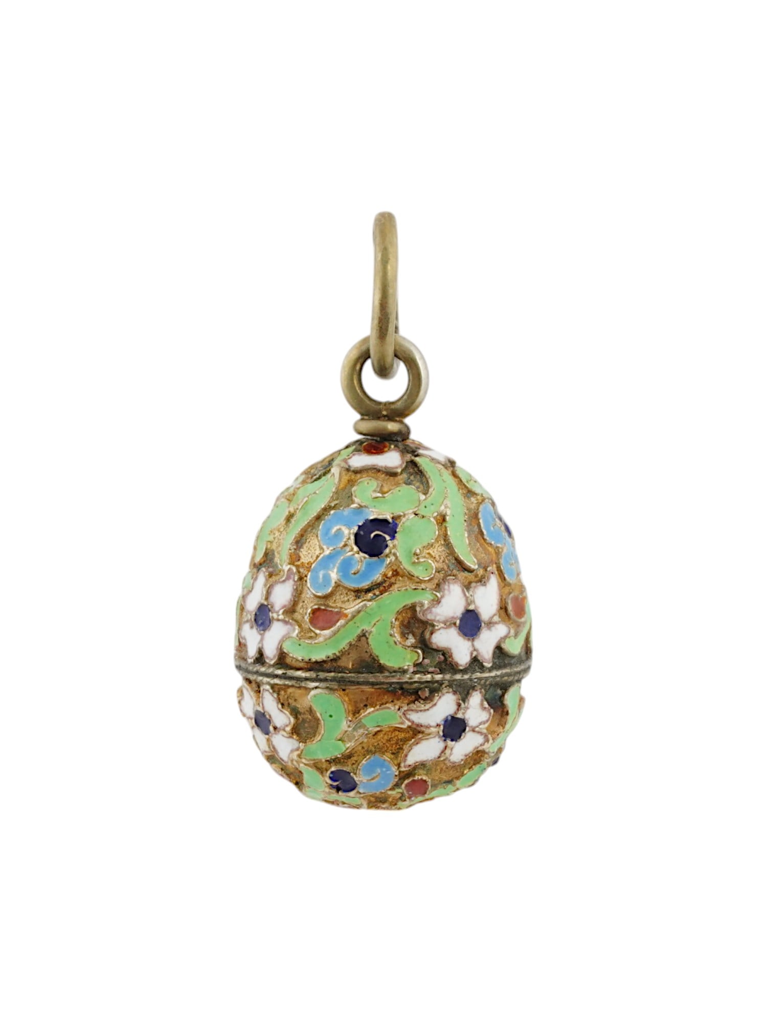 RUSSIAN GILT SILVER CLOISONNE ENAMEL EASTER EGG PENDANT (1 of 4)