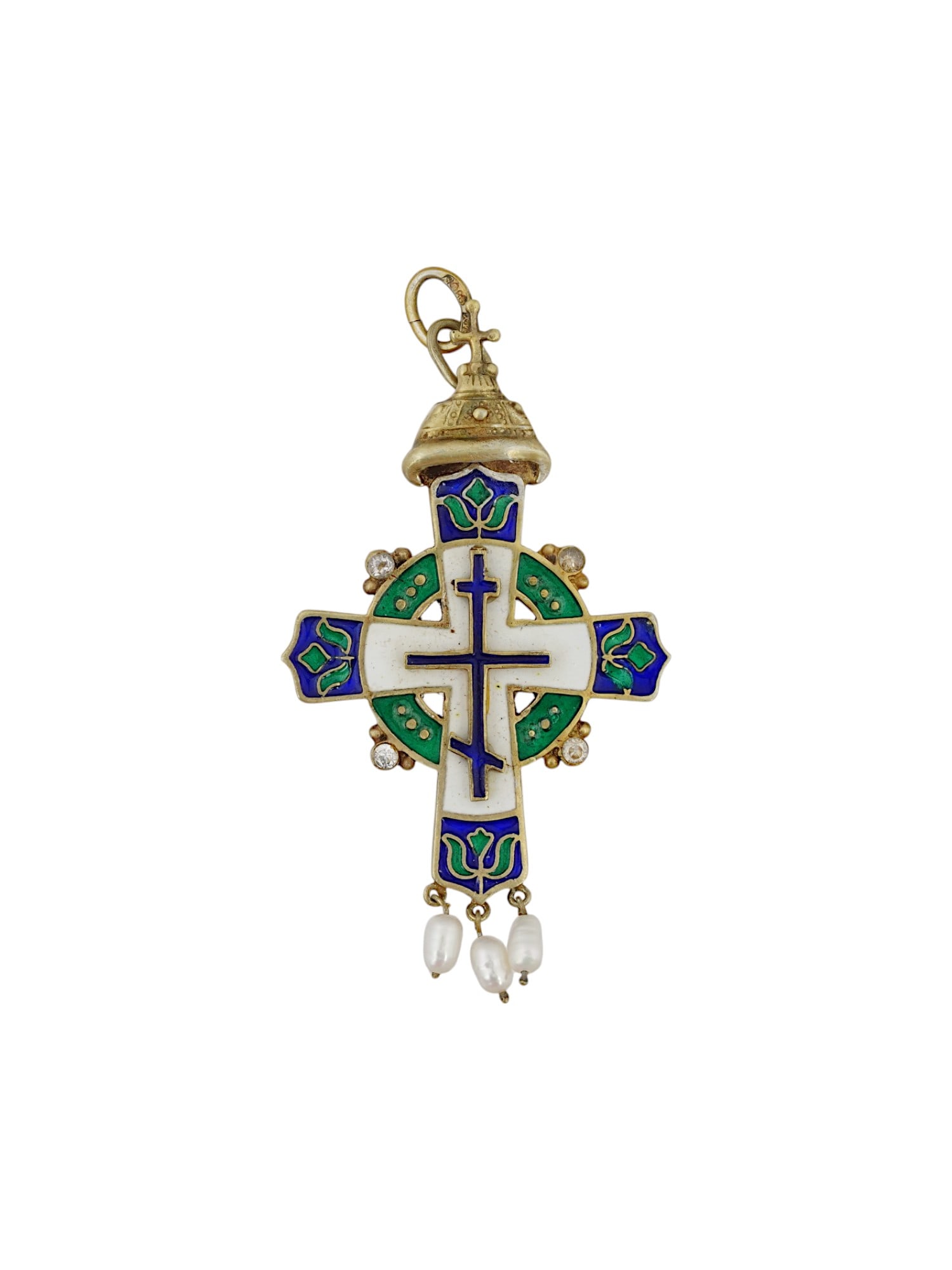 RUSSIAN SILVER ENAMEL CROSS PENDANT WITH PEARLS (1 of 4)