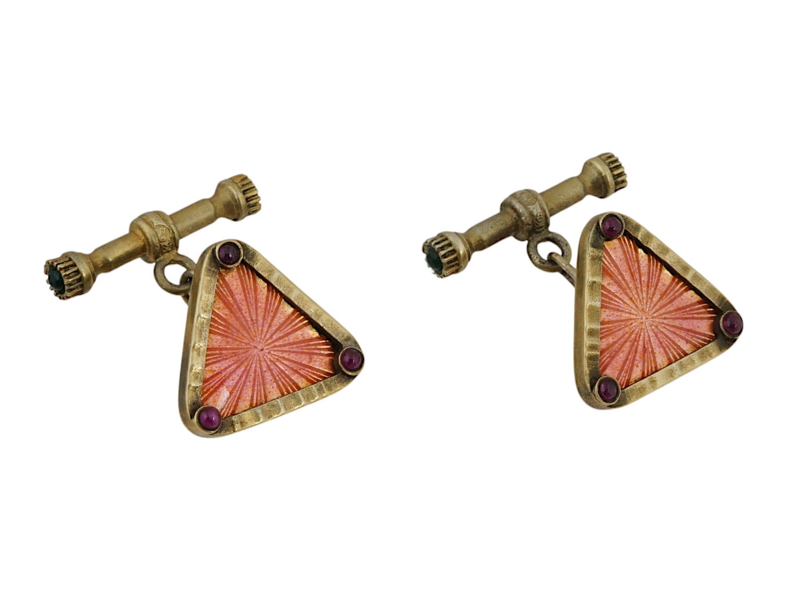 RUSSIAN GILT SILVER ENAMEL CUFFLINKS WITH RUBIES (1 of 5)