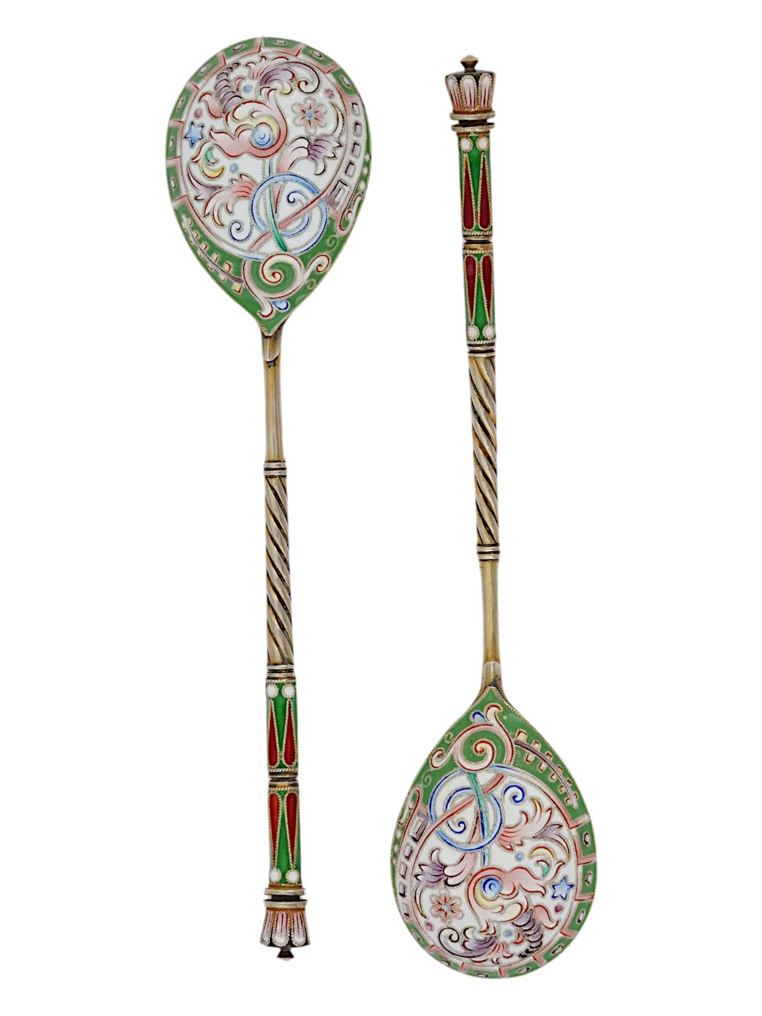 PAIR OF RUSSIAN SILVER CLOISONNE ENAMEL TEA SPOONS (1 of 3)