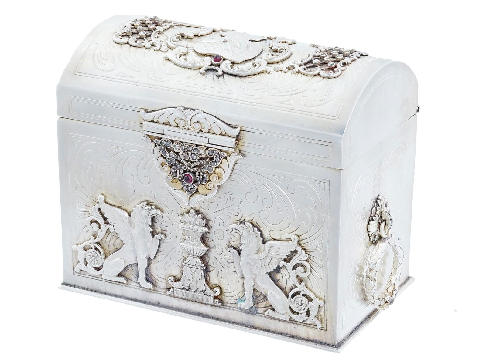 FINE RUSSIAN 84 SILVER AND DIAMOND CASKET BOX (1 of 10)