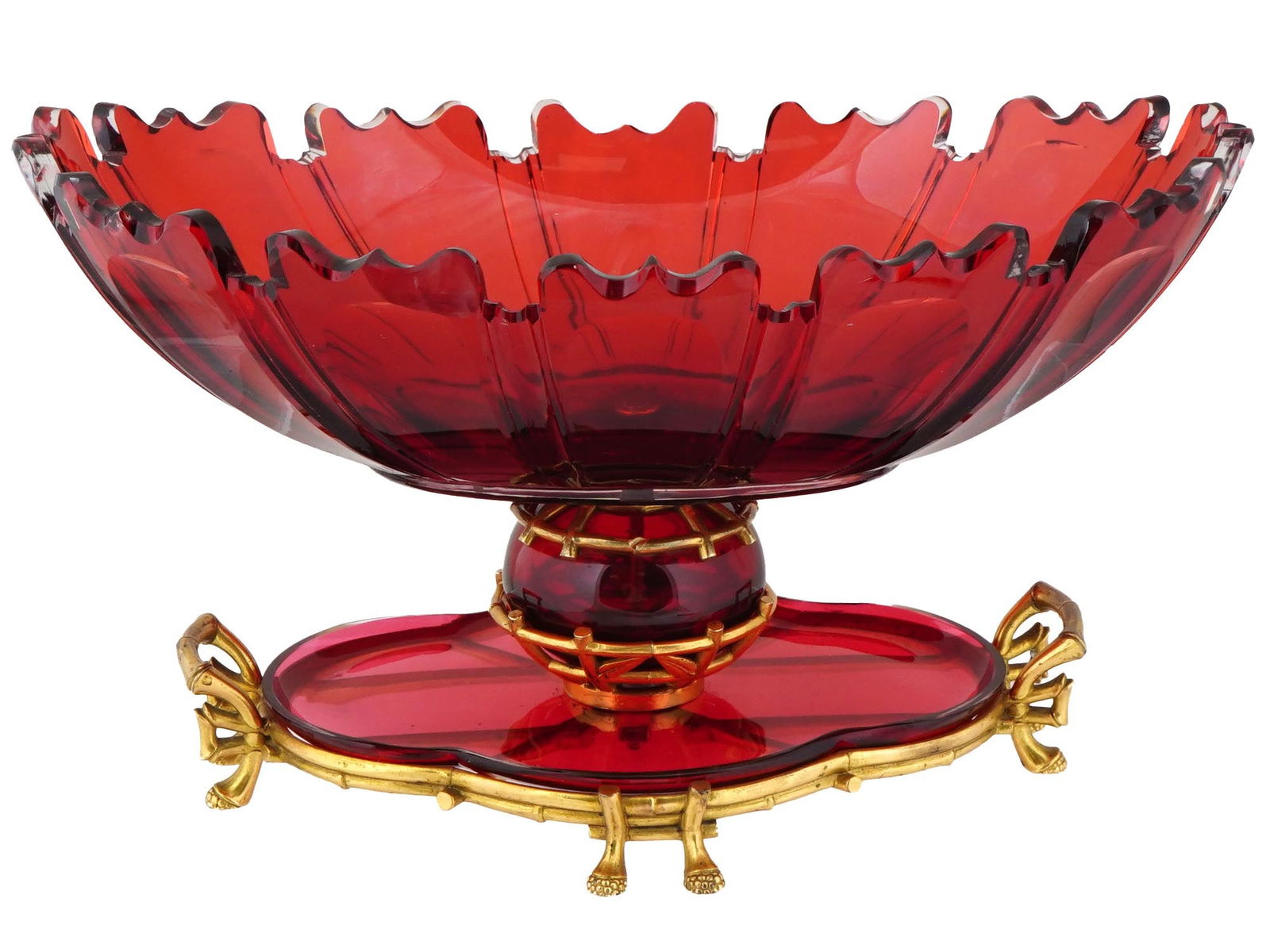 ANTIQUE BOHEMIAN RUBY RED GLASS GILT BRONZE CENTERPIECE (1 of 6)