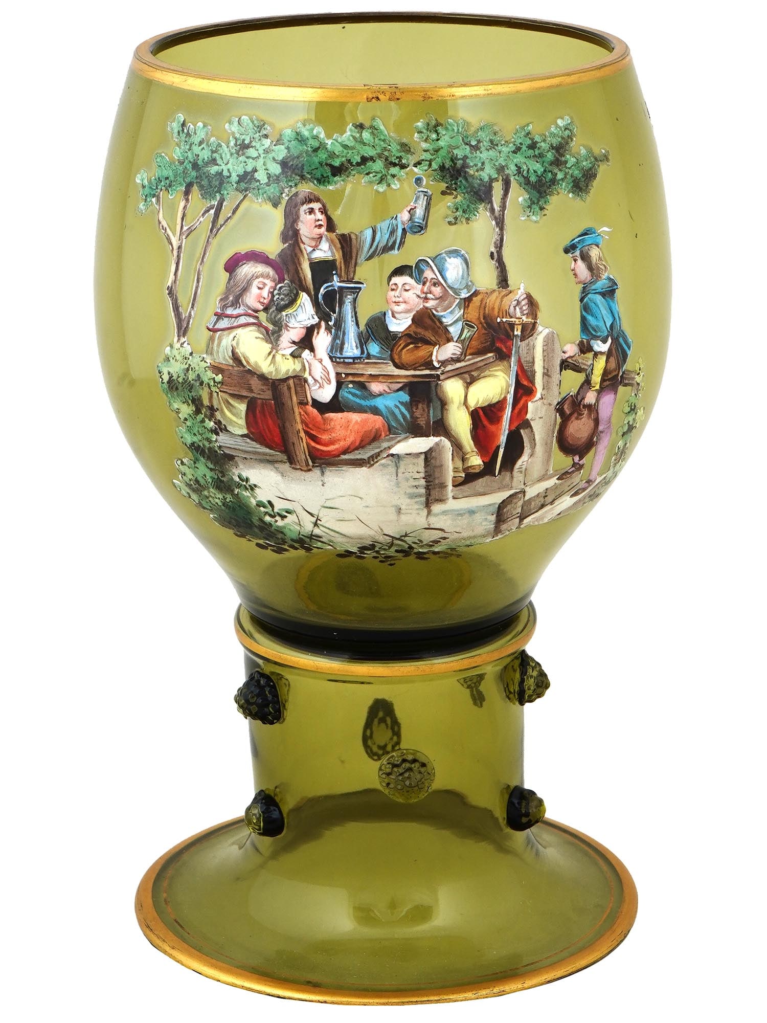 LARGE GERMAN HAND PAINTED GLASS GOBLET CHALICE (1 of 4)