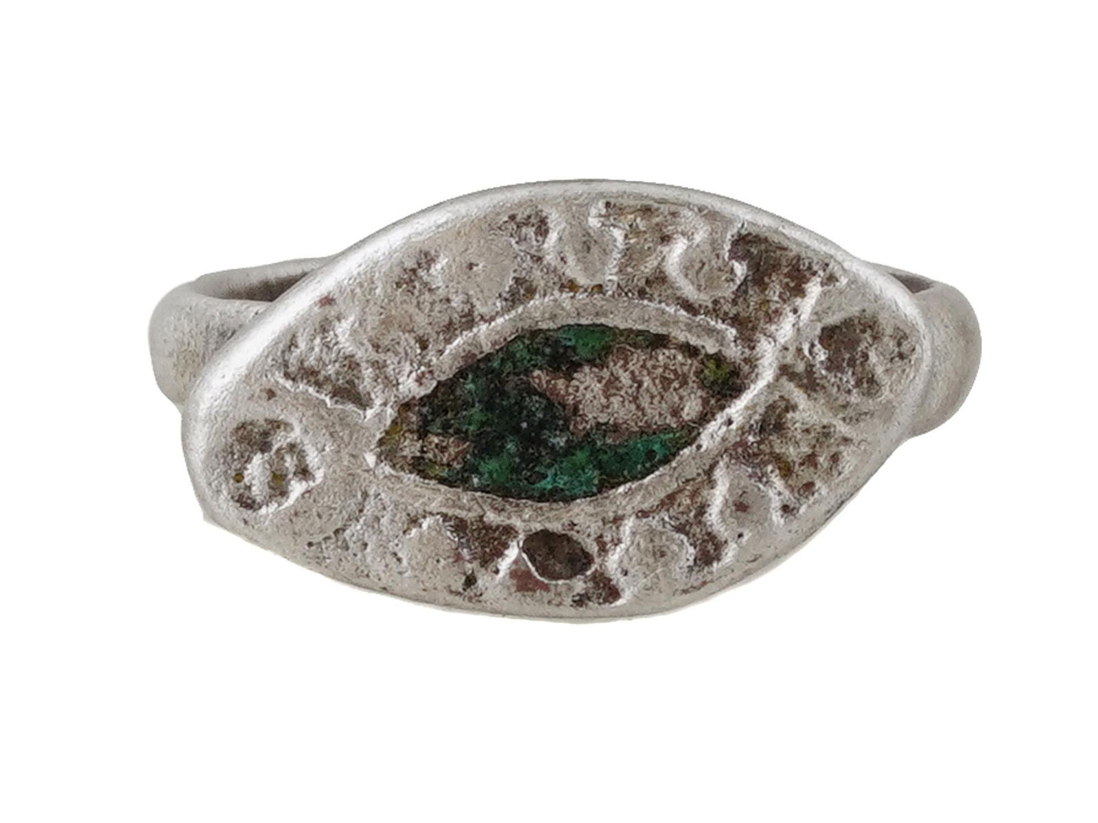 100 TO 300 AD ANCIENT ROMAN SILVER EYE AMULET RING (1 of 5)