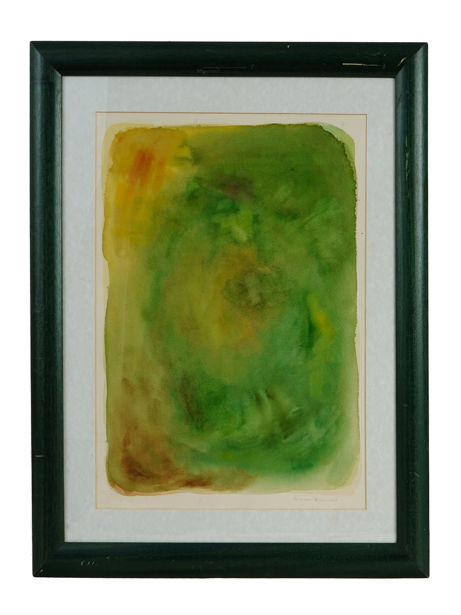GOTTHARD GRAUBNER ABSTRACT WATERCOLOR PAINTING: Watercolor on paper painting by Gotthard Graubner, 1930 to 2013, a German artist and arts professor. His unique color-field works are characterized as fog-spaces and color-space bodies. This lot is an