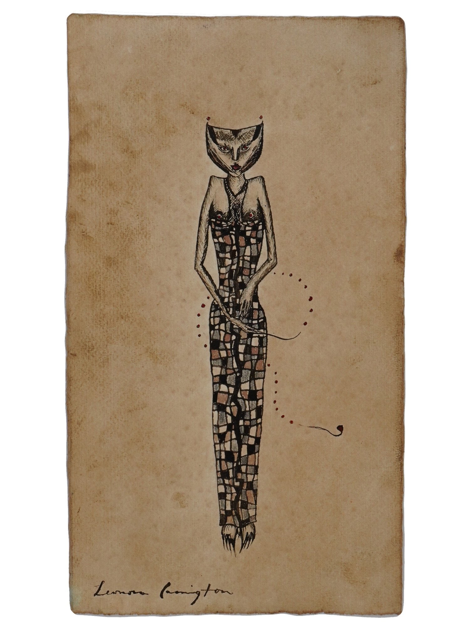 MIXED MEDIA PAINTING SIGNED LEONORA CARRINGTON (1 of 5)