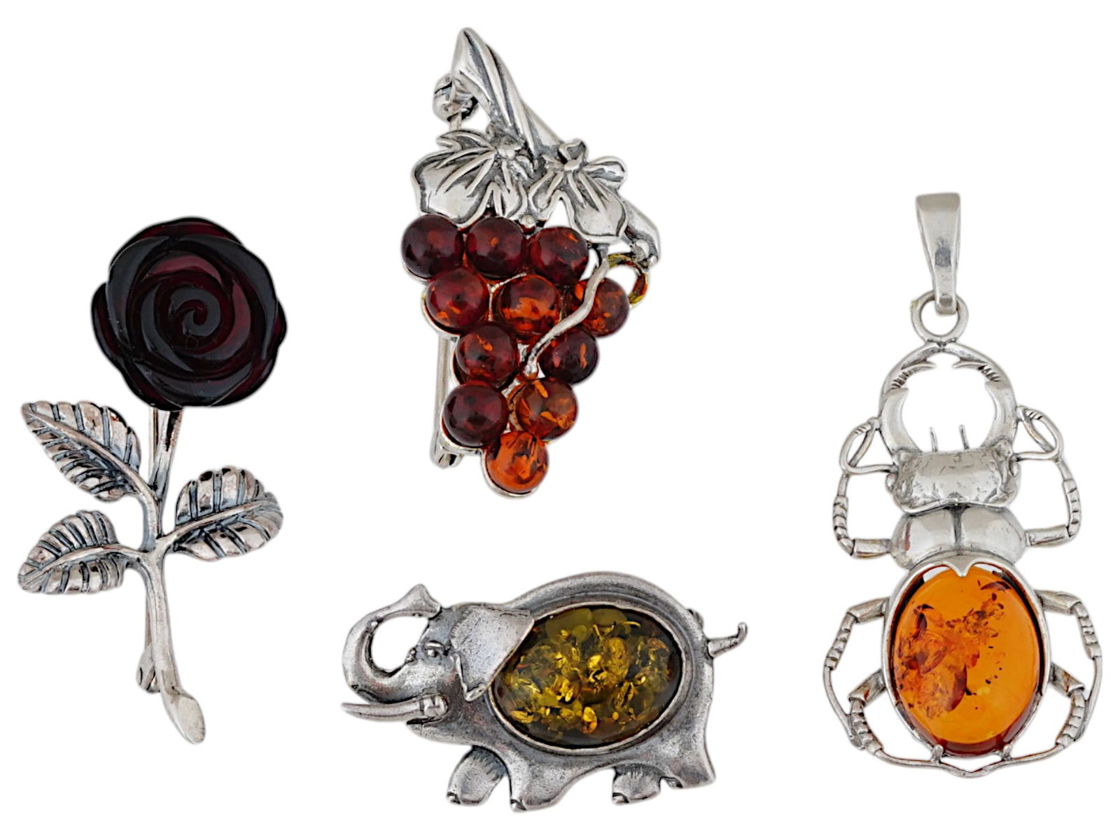 LOT OF 4 SILVER JEWELRY ITEMS ADORNED WITH AMBER (1 of 3)