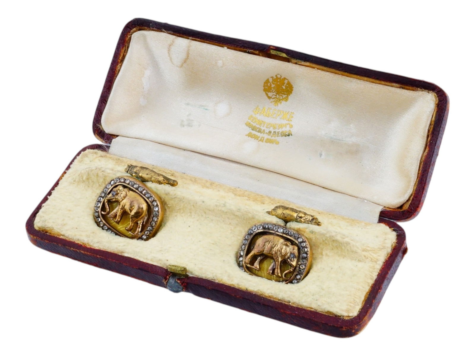 RUSSIAN SILVER ENAMEL ELEPHANT CUFFLINKS IOB (1 of 10)