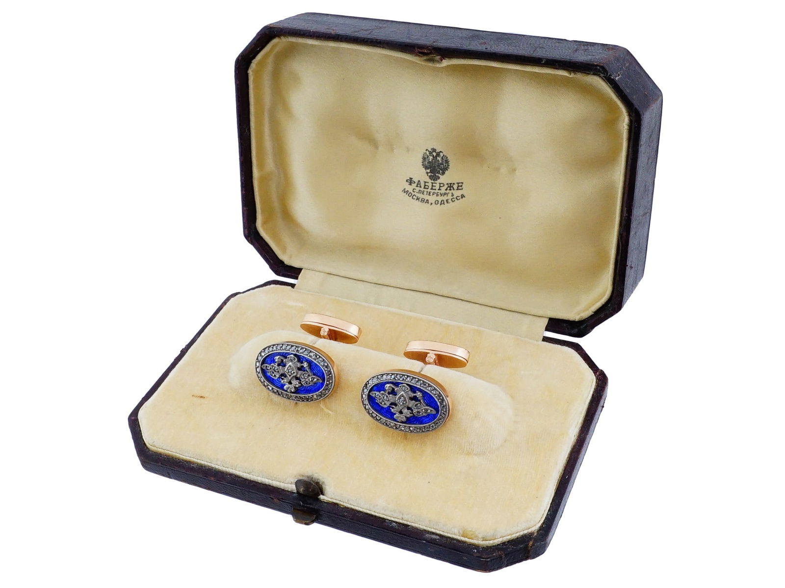 PAIR OF RUSSIAN 14K GOLD ENAMEL CUFFLINKS IOB (1 of 8)