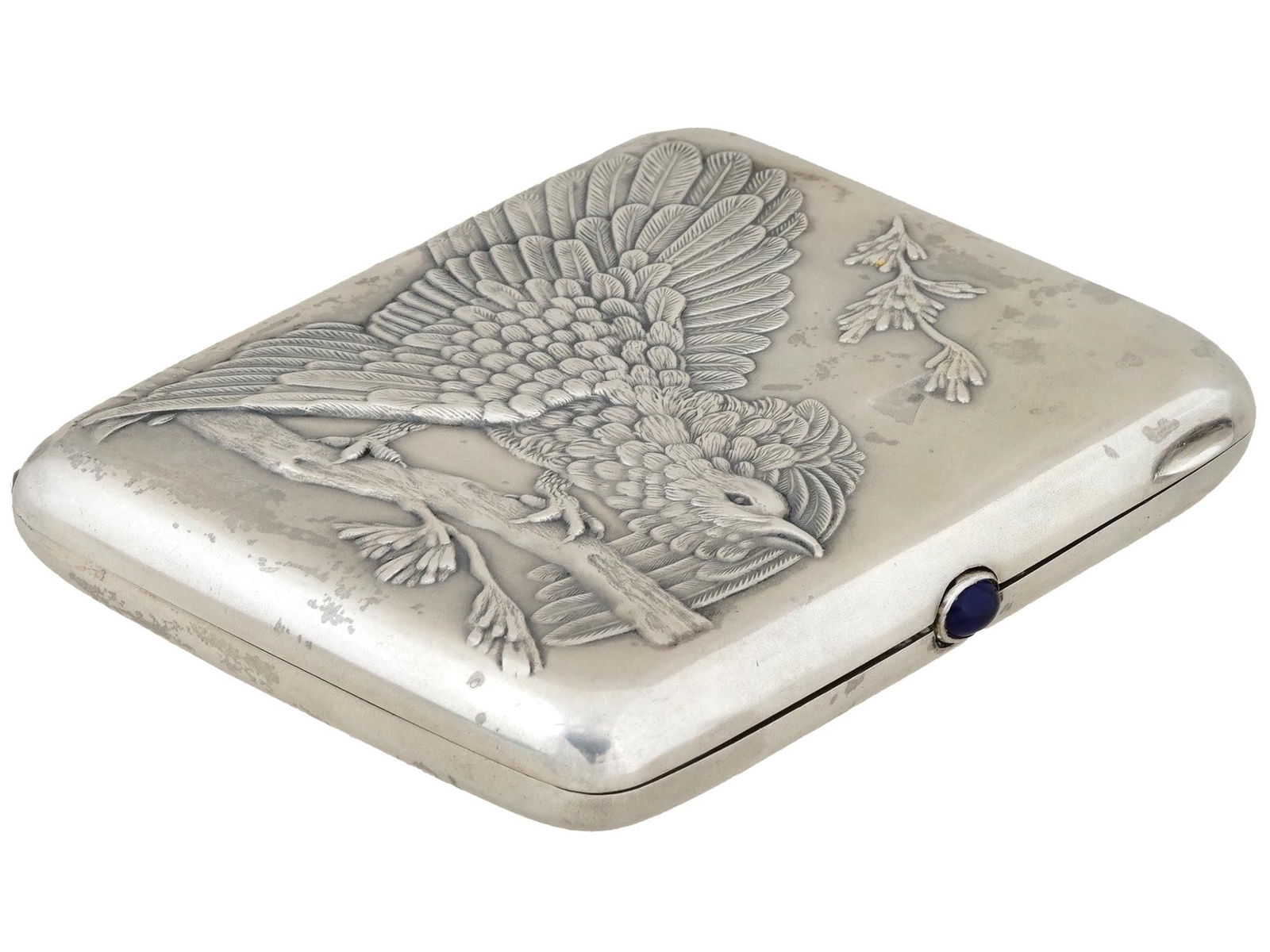 RUSSIAN SOVIET ERA SILVER AND SAPPHIRE CIGARETTE CASE (1 of 6)