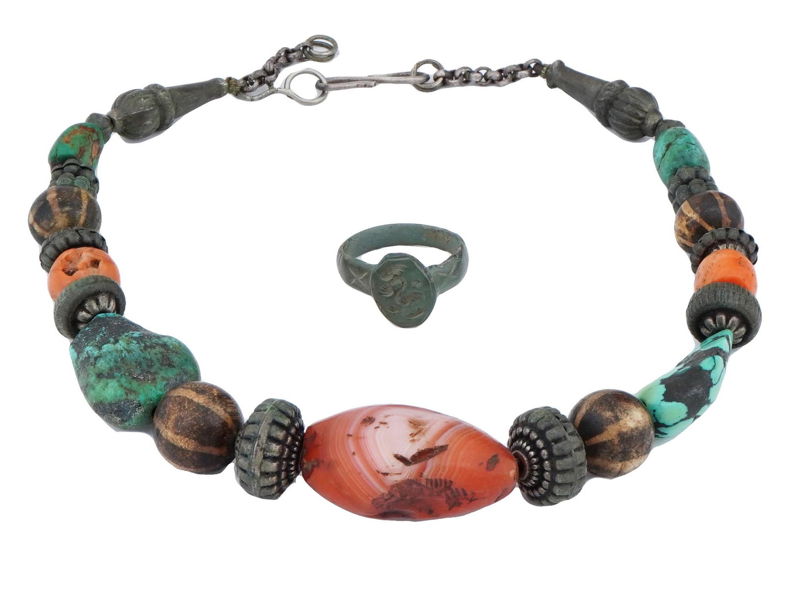 ANCIENT WESTERN ASIAN STONE AND SILVER BEADED NECKLACE (1 of 5)