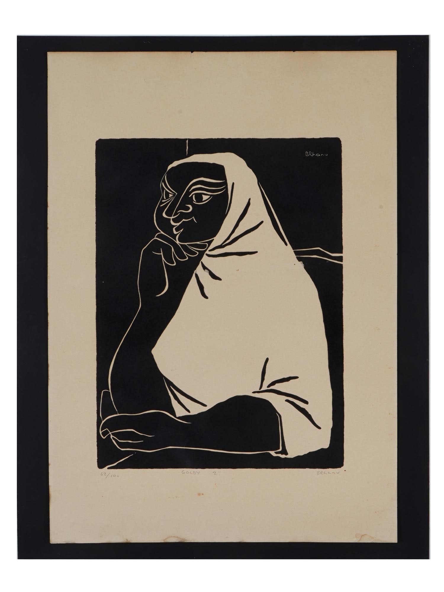 LTD ETHIOPIAN WOODCUT PRINT BY TASSOW BRHANU SIGNED: Tassow Brhanu, Ethiopian, German, born 1937, woodcut print on paper, Goldy 2. Signed in the print, upper right. Signed in pencil, lower right. Titled in pencil, lower to the center. Numbered in pencil