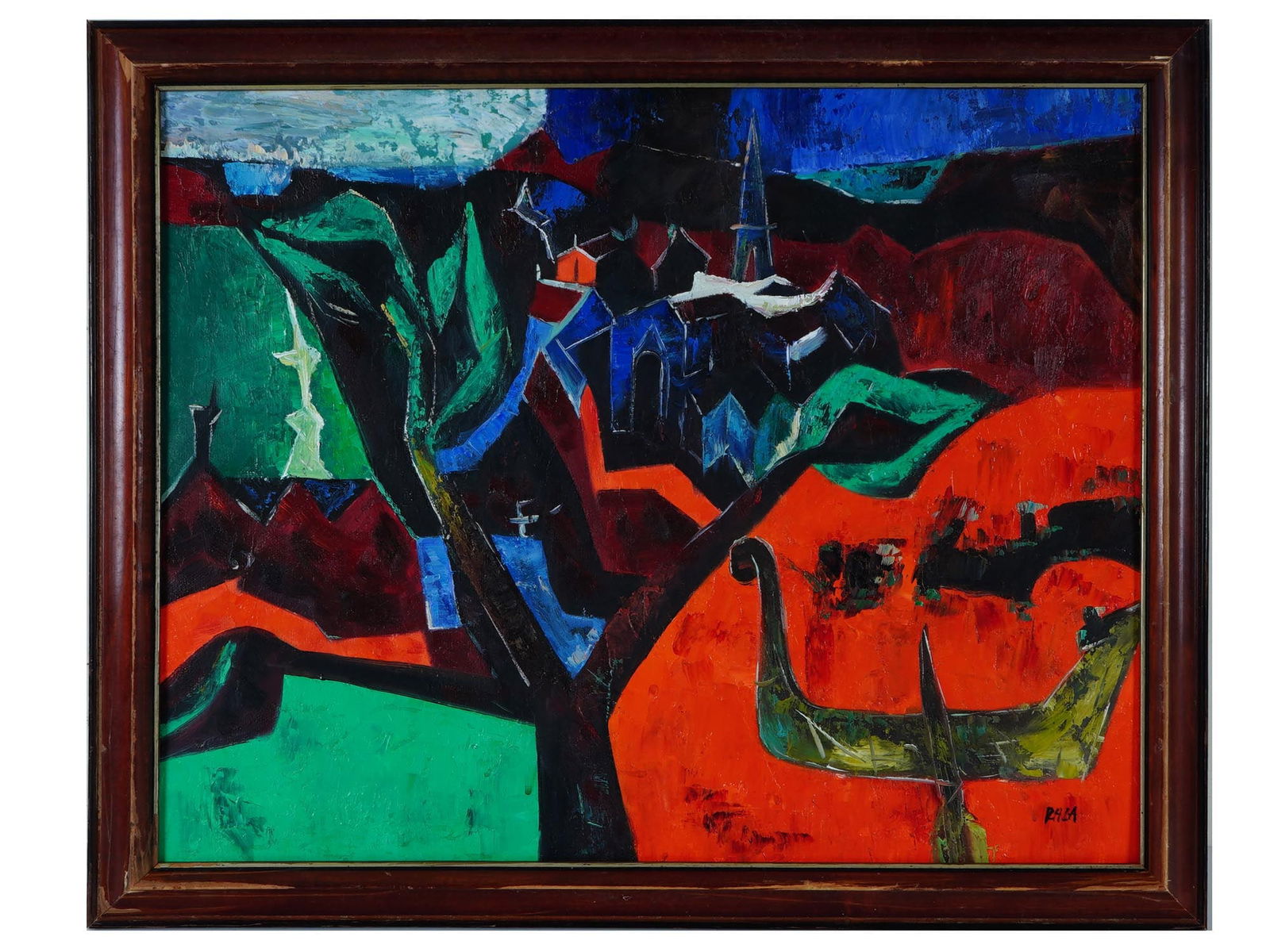 CONTEMPORARY INDIAN ABSTRACT CITYSCAPE PAINTING SIGNED (1 of 4)