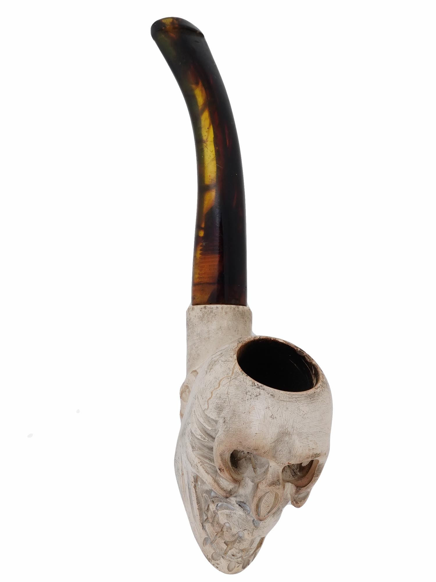 ANTIQUE HAND CARVED MEERSCHAUM SKULL FIGURAL PIPE (1 of 5)