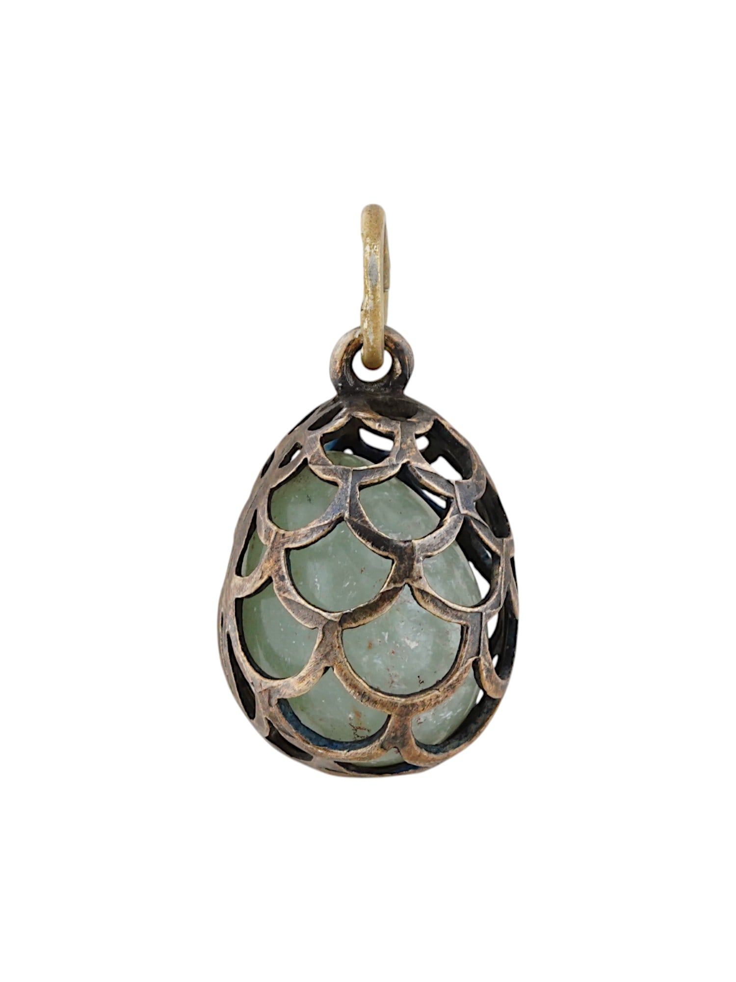 RUSSIAN OPENWORK SILVER BOWENITE EASTER EGG PENDANT (1 of 5)
