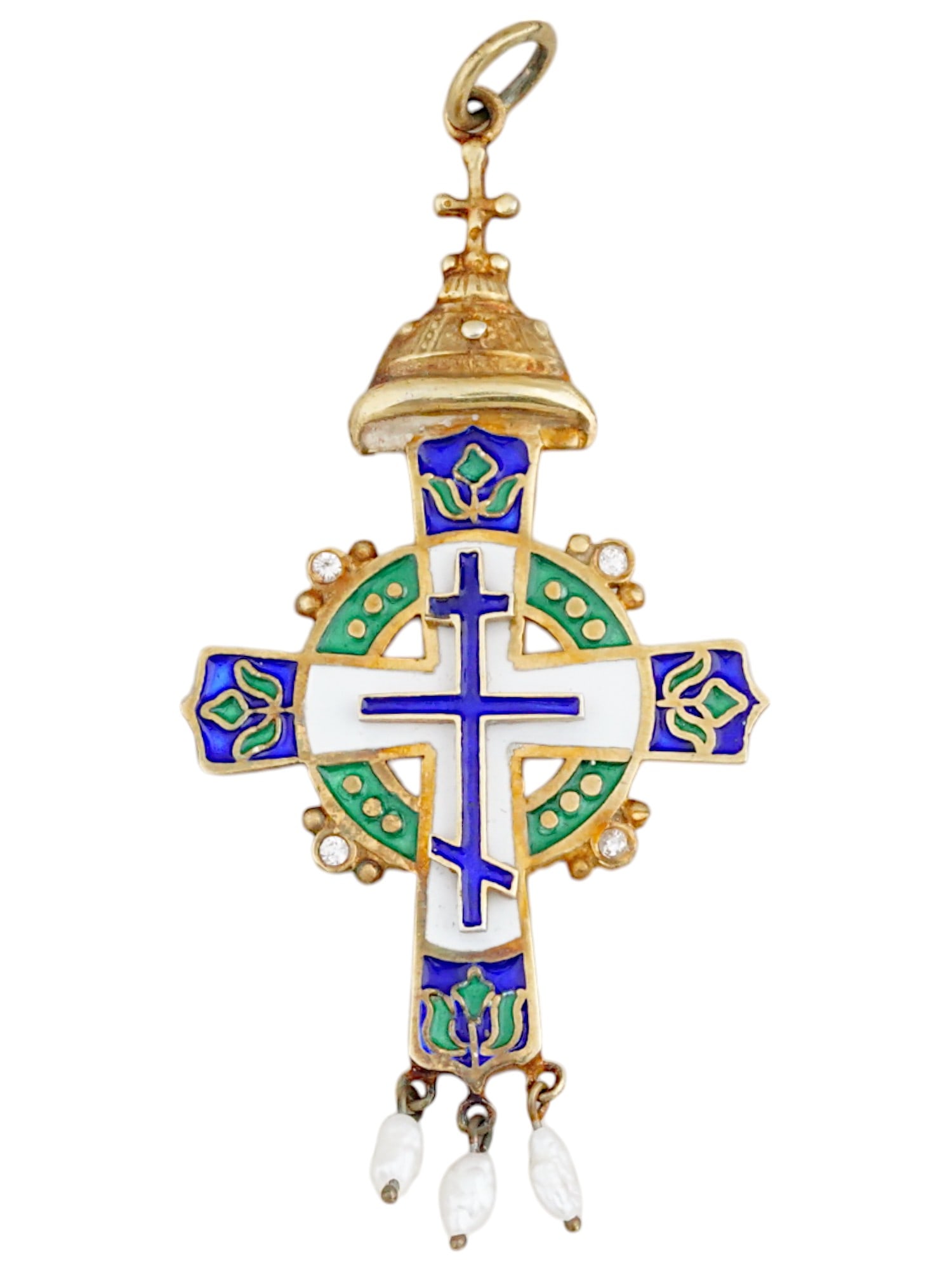 RUSSIAN SILVER ENAMEL CROSS PENDANT WITH PEARLS (1 of 4)