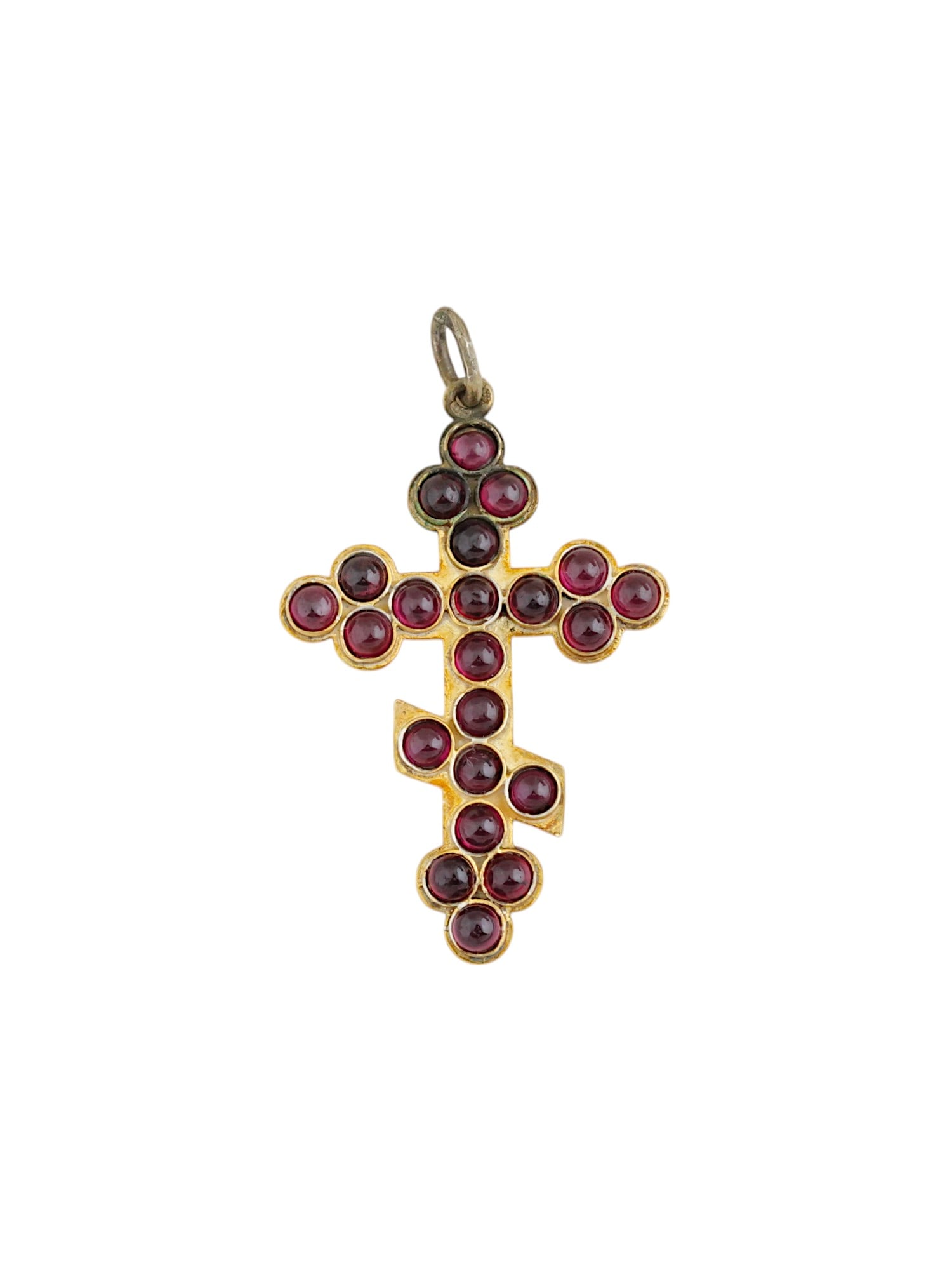 RUSSIAN GILT SILVER GARNETS CROSS CRUCIFIX PENDANT (1 of 3)